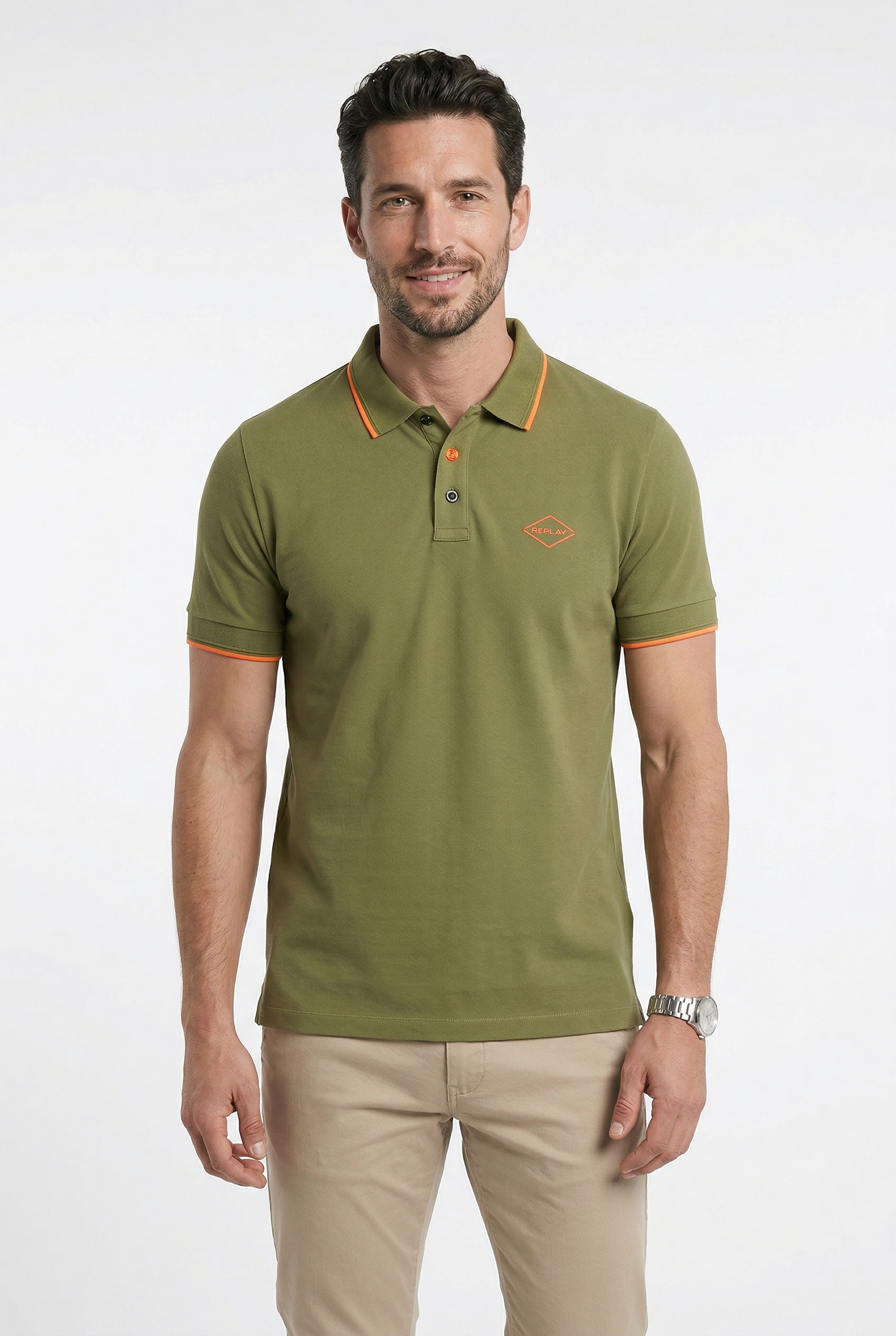 Replay Poloshirt mit Kontrastdetails, Baumwoll-Mix