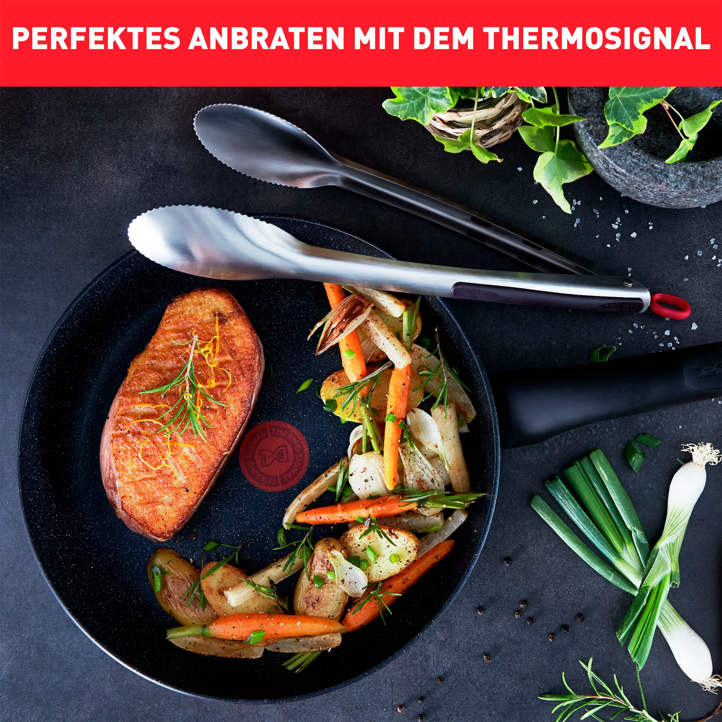 Tefal Bratpfanne »G28102 Black Stone Ø 20 cm«, Aluminium, Mineralia+ Antihaftversiegelung, Thermo-Signal, induktionsgeeignet