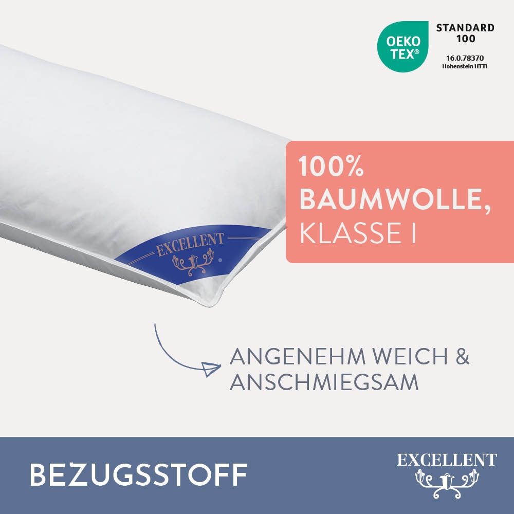 Excellent 3-Kammer-Kopfkissen »Florenz«, Füllung: 60% Daunen, 40% Federn (Außenkammern), Bezug: 100% Baumwolle, (1 St.), hergestellt in Deutschland, allergikerfreundlich