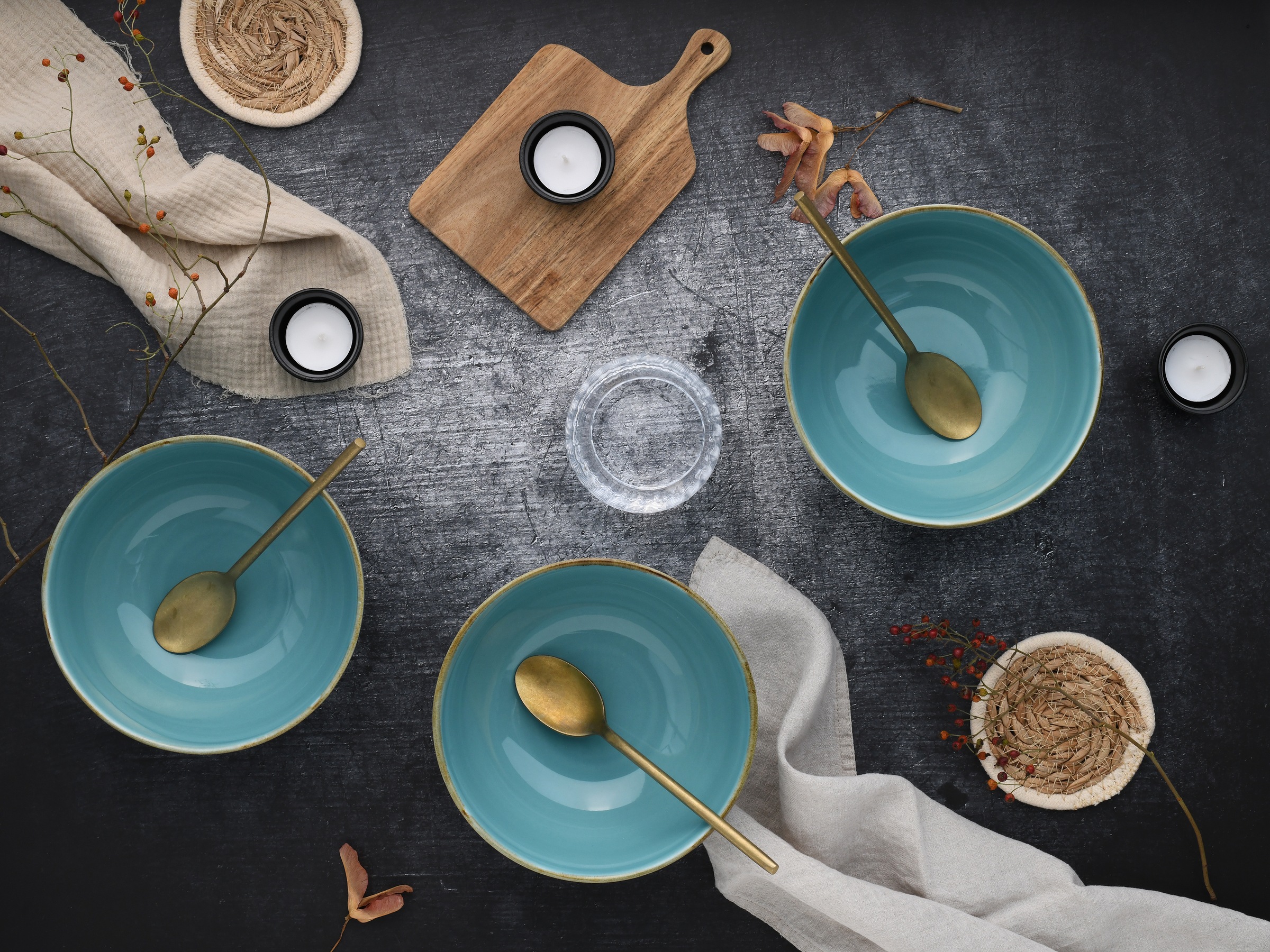 CreaTable Schale »Nature Collection, Buddha Bowl 4-tlg«, 4 tlg., aus Steinzeug, Handwerklicher Look, Vintage, Höhe 7,5 cm
