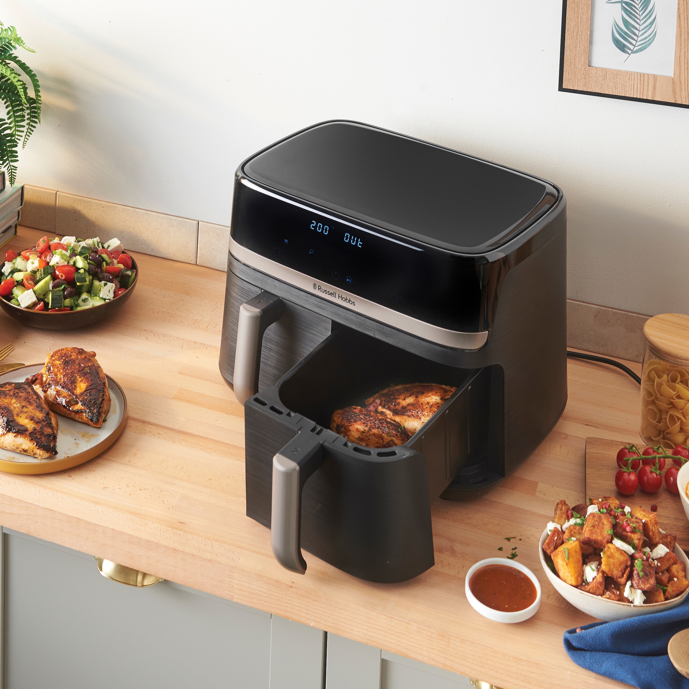RUSSELL HOBBS Heißluftfritteuse »27680-56 s SatisFryTM Dual basket, 4,5L«, 2800 W, Airfryer–wenig oder kein Öl erforderlich, 9 Programme, 9 L