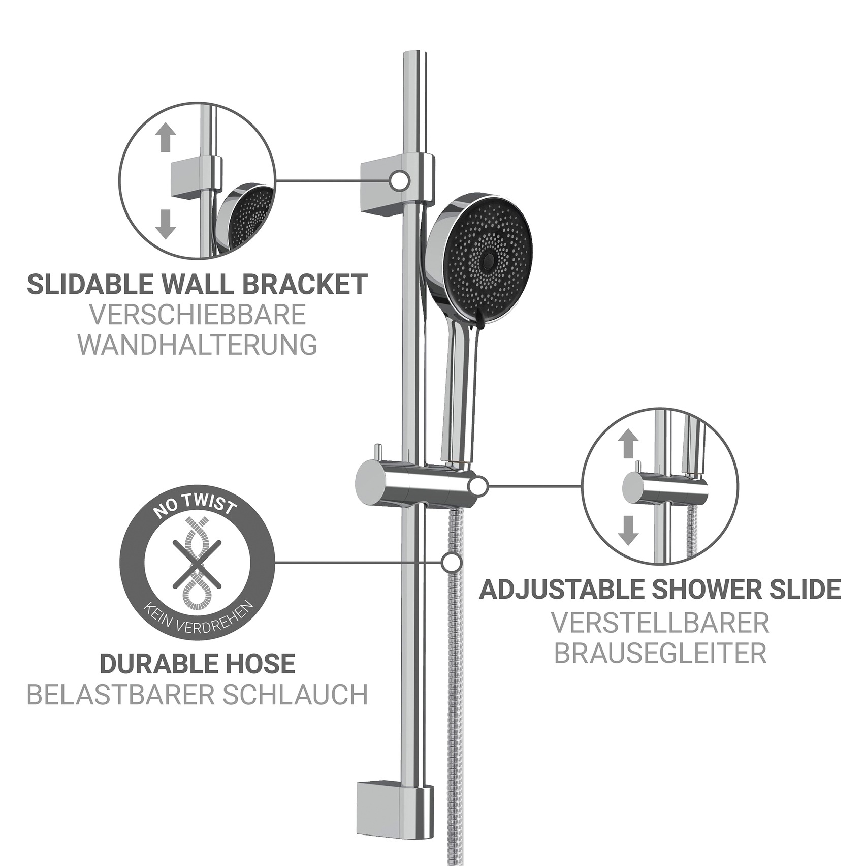 WENKO Brausehalter »Softwater« Set,  Duschstange mit Duschkopf, 3 Strahlarten, Ø 12 cm, mikrofeine Düsen