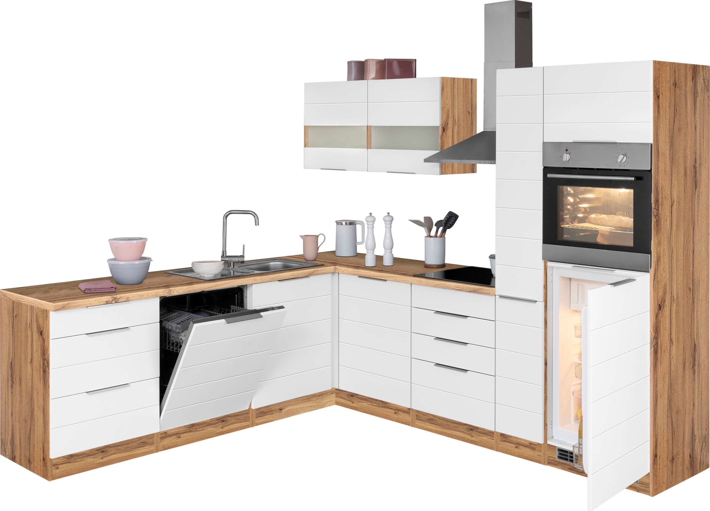 KOCHSTATION Winkelküche »KS-Luhe«, Stellbreite 240x270 cm, wahlweise mit oder ohne E-Geräten, MDF-Fronten