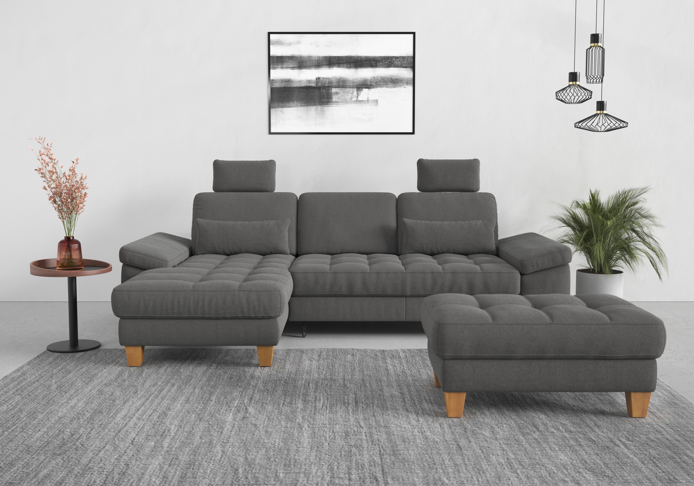sit&more Ecksofa »Westham L-Form«, mit Recamiere, mit oder ohne Bettfunktion, Bettkasten, Füße Eiche
