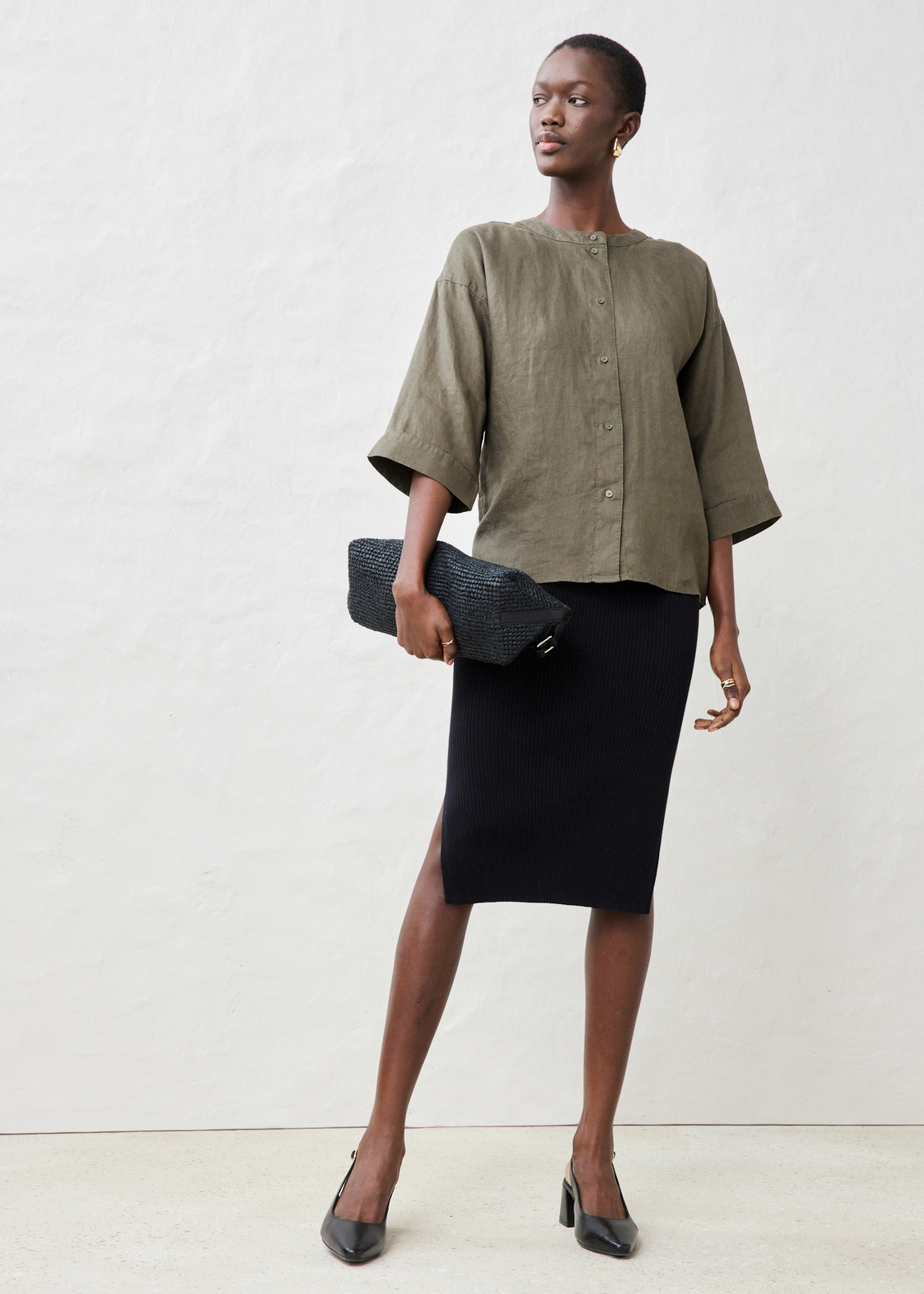 bonprix Shirtbluse Oversize-Passform, aus Leinen, strukturierte Oberfläche, 3/4-Ärmel