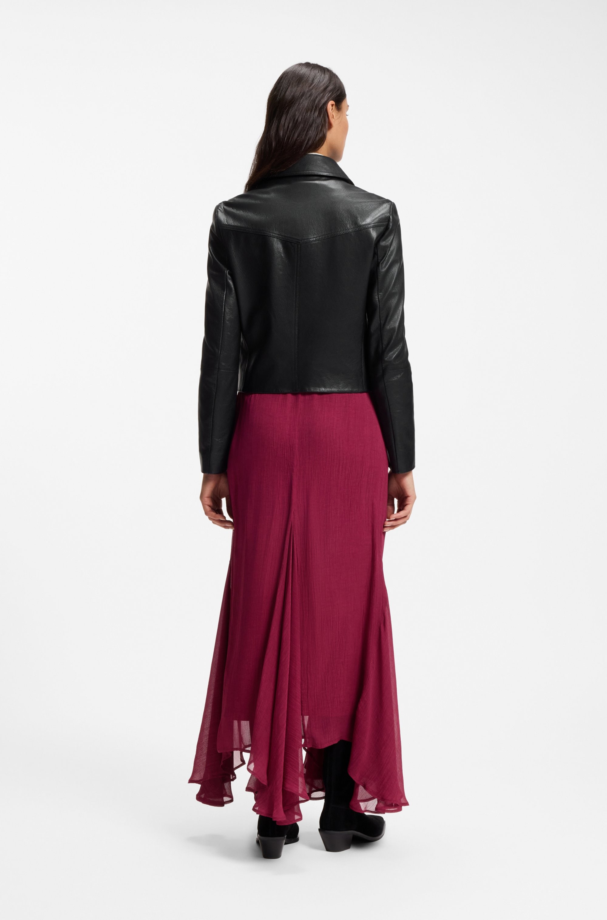 BOSS ORANGE Lederjacke »Sakara Premium Damenmode« mit Spitzkragen und Pattentaschen, Regular Fit