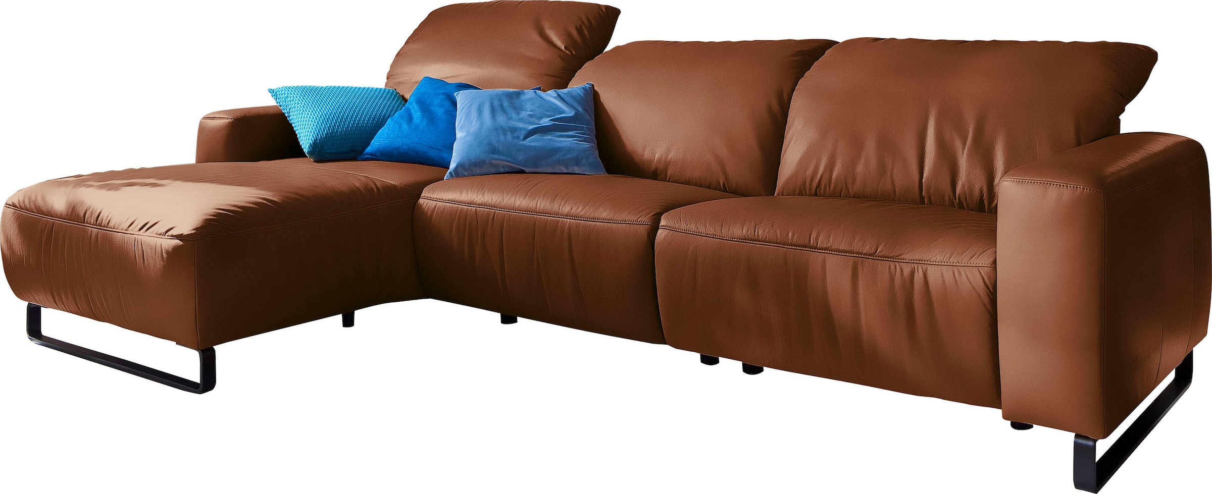 Home affaire Ecksofa »Juist L-Form« mit Kopfteilverstellung und schwarzen Metallkufen