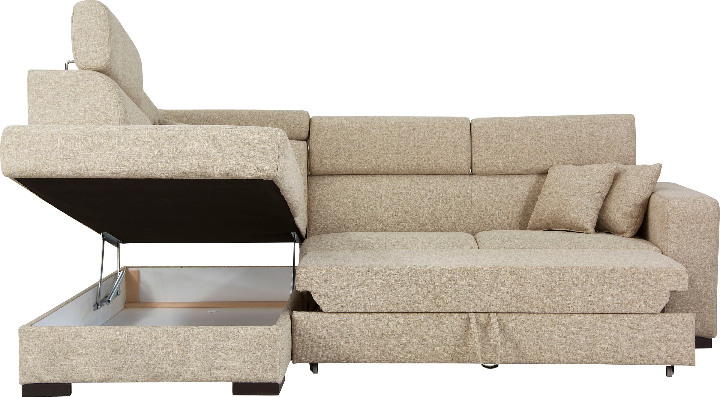 Home affaire Ecksofa »Tulio L-Form«, wahlweise mit Bettfunktion und Bettkasten, incl. 3 Zierkissen
