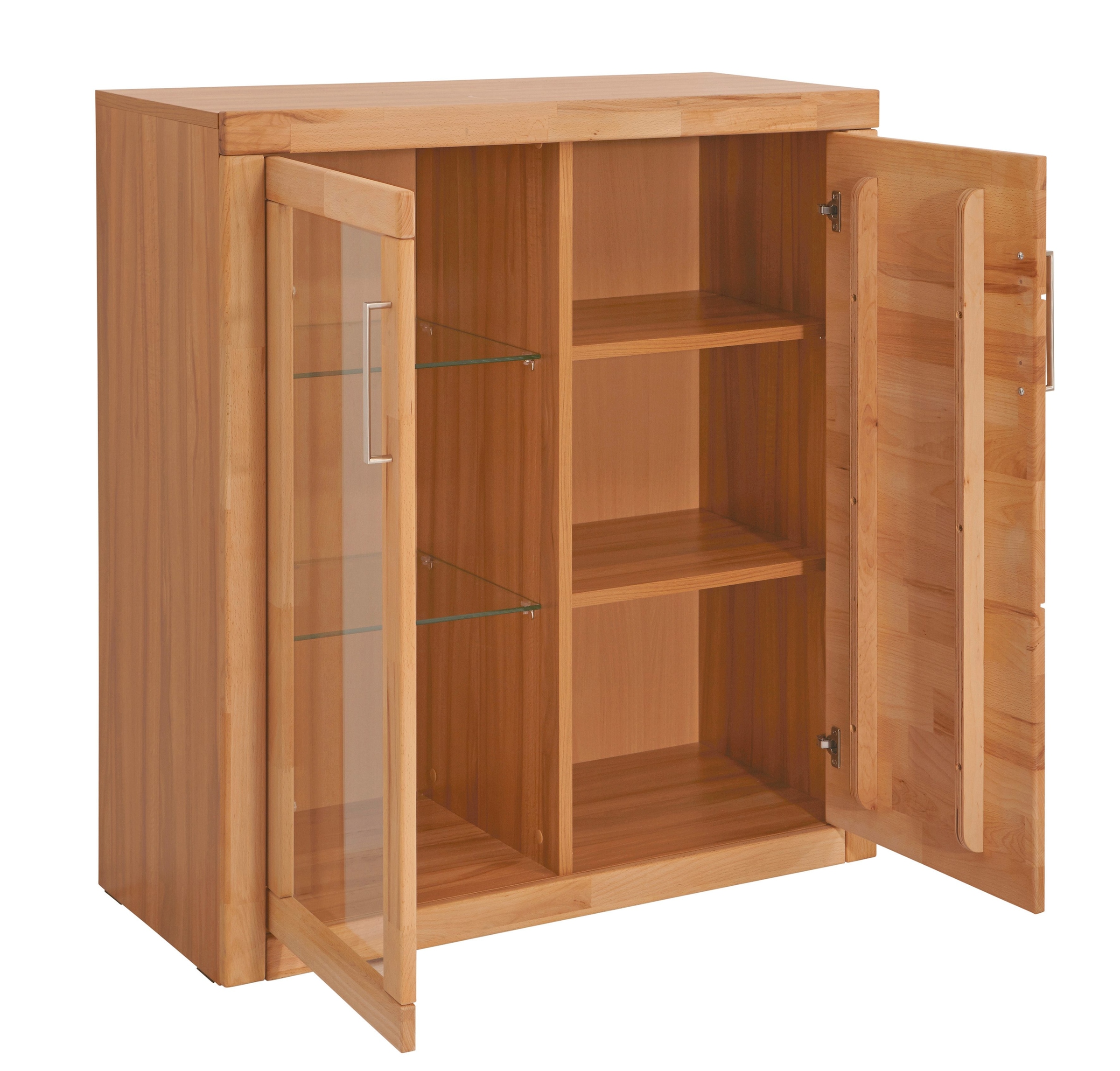 Home affaire Vitrine »Logo,100cm hoch,42 cm tief,Fronten Massivholz,6Fächer«, Korpus aus Holzwerkstoff,Griffe und Scharniere aus Metall