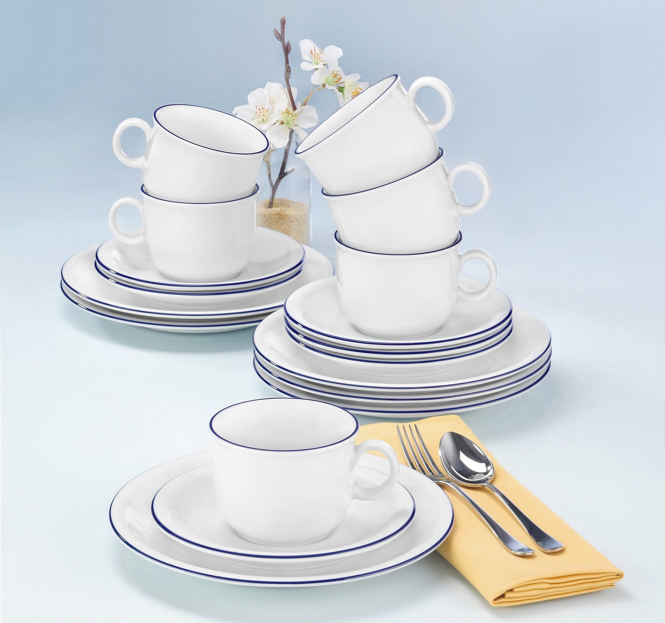 Seltmann Weiden Kaffeeservice »Geschirr-Set, Service Compact Blaurand«, (Set, 18 tlg.), Teller, Tassen, Untertassen, Made in Germany, 18 Teile, für 6 Personen