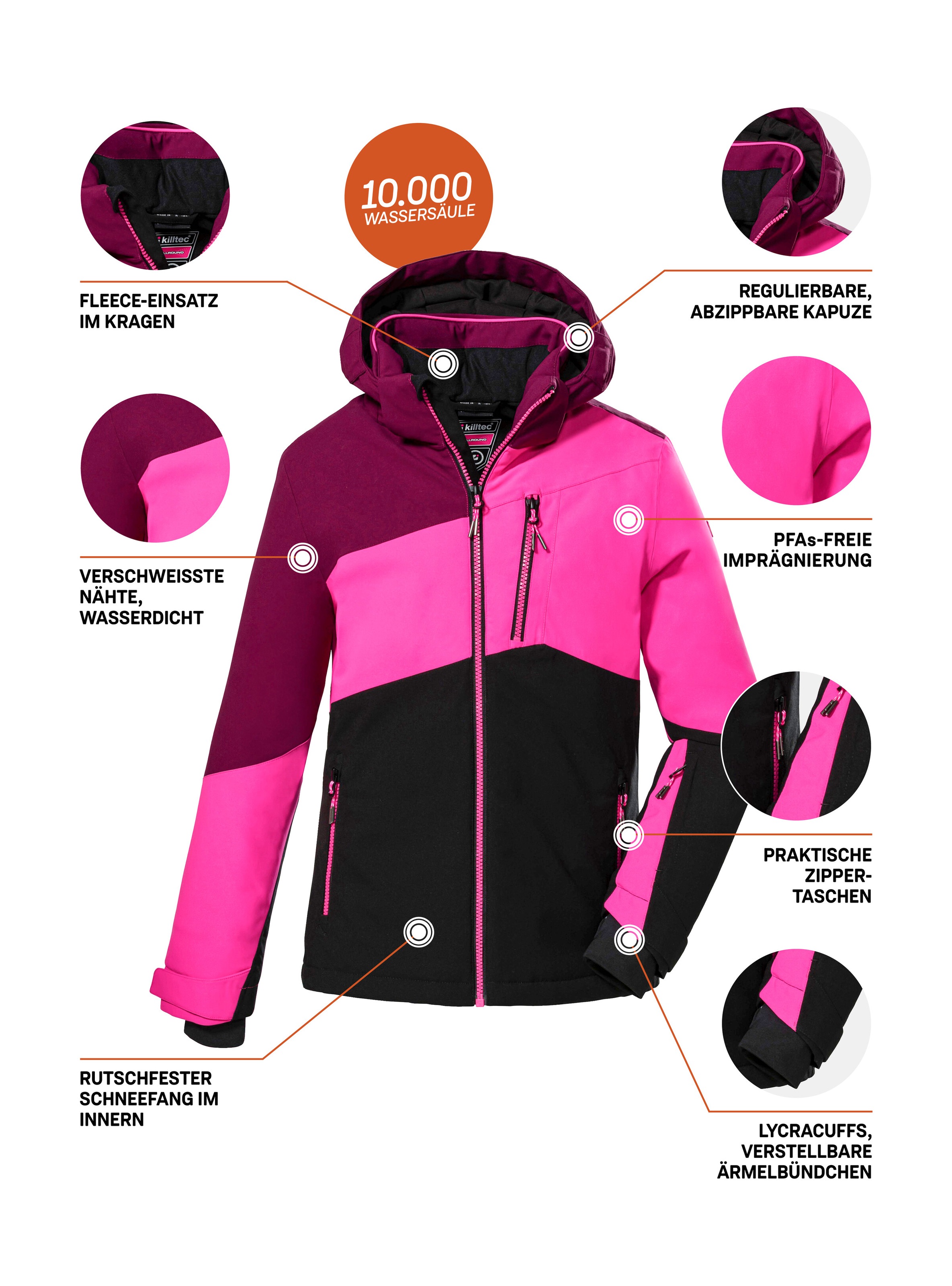Killtec Skijacke »KSW 166 GRLS SKI JCKT«, Atmungsaktive, wasser- und winddichte Skijacke mit abnehmbarer Kapuze