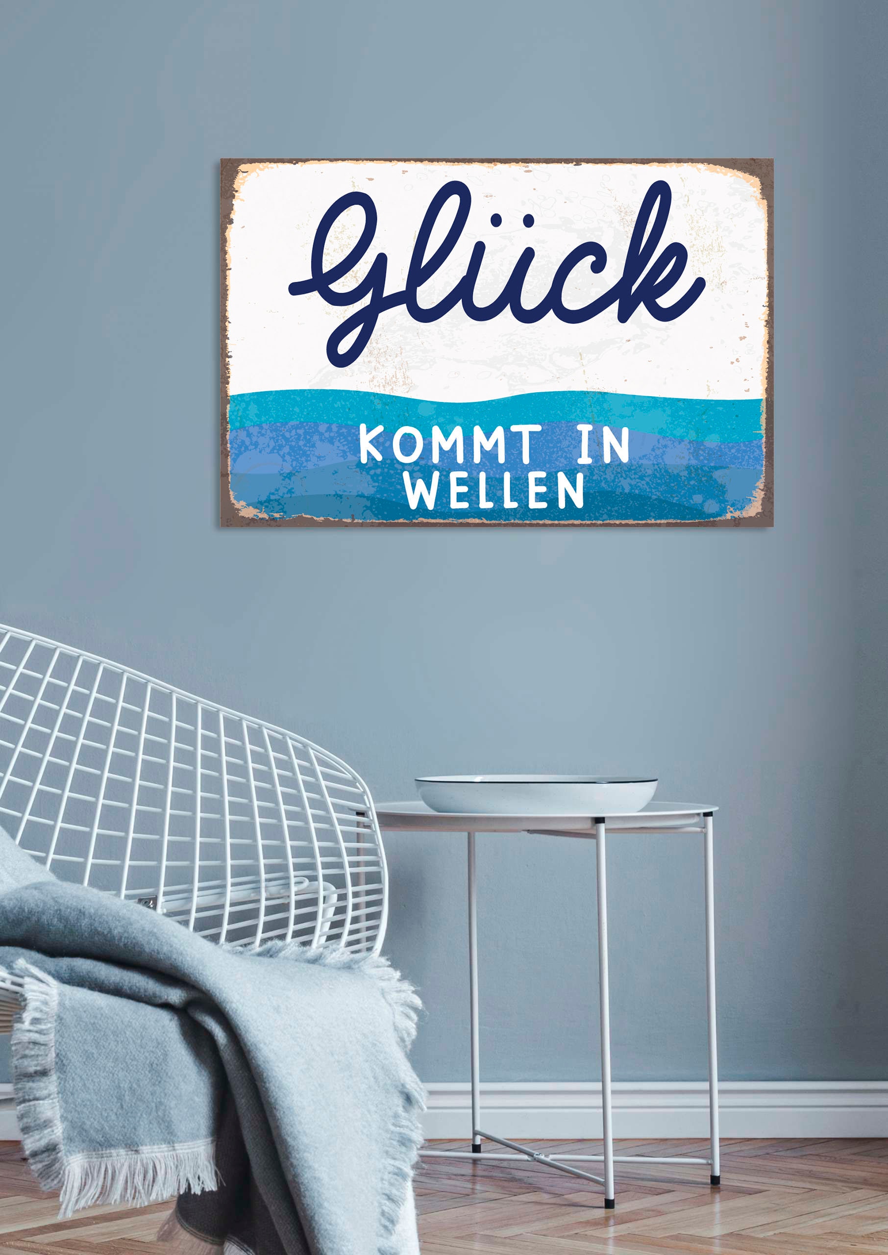 queence Metallbild »Glück kommt in Welle« Meer   Schriftzug   Schriftzüge 1 günstig online kaufen