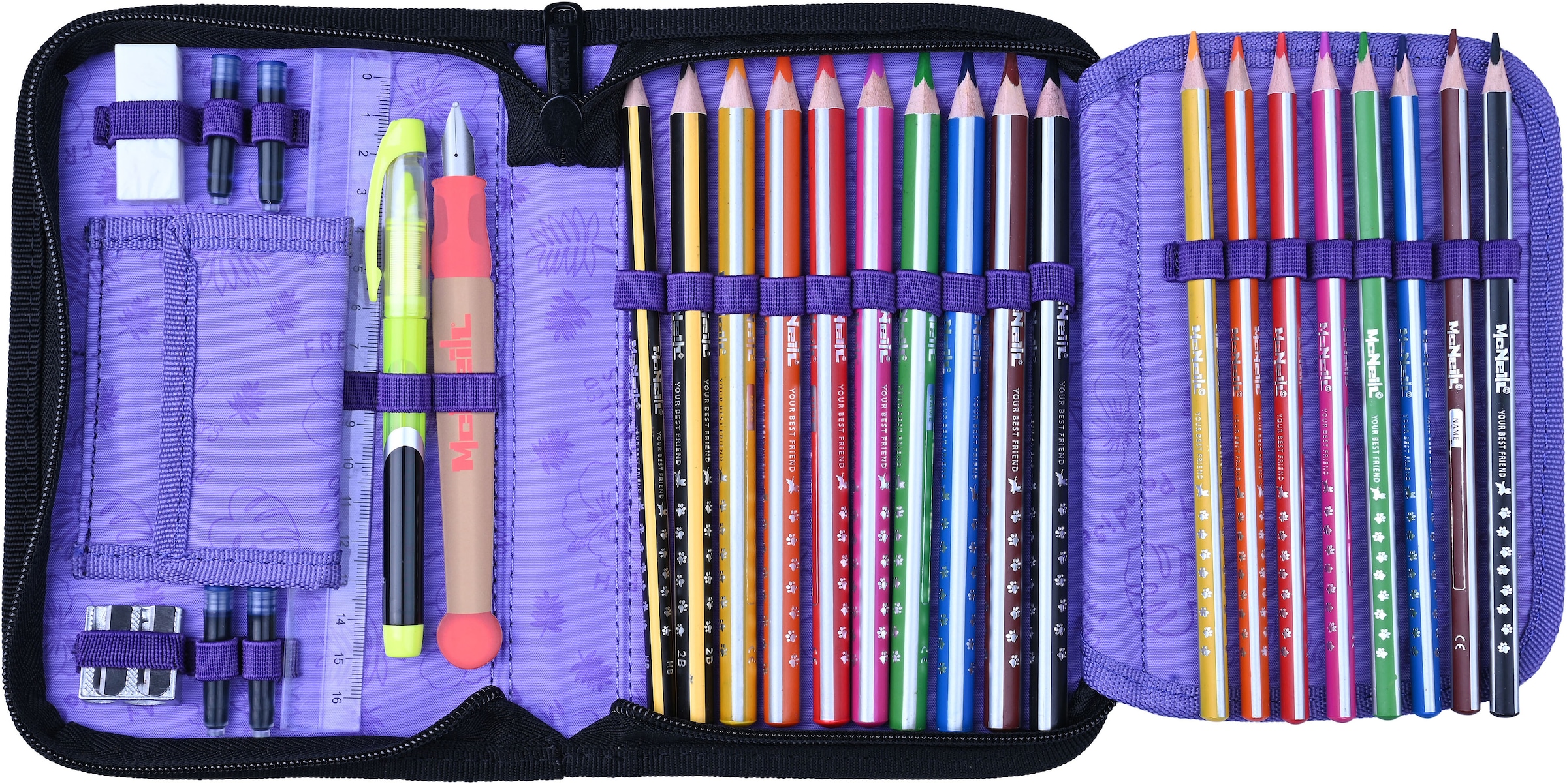 McNeill Schulranzen »Perfecto, Disney Stitch, black« Reflektierende Streifen auf den Schultergurten;Retroreflektierende Flächen inkl. Federmäppchen, Turnbeutel, Schlamperrolle & Motivmagnet