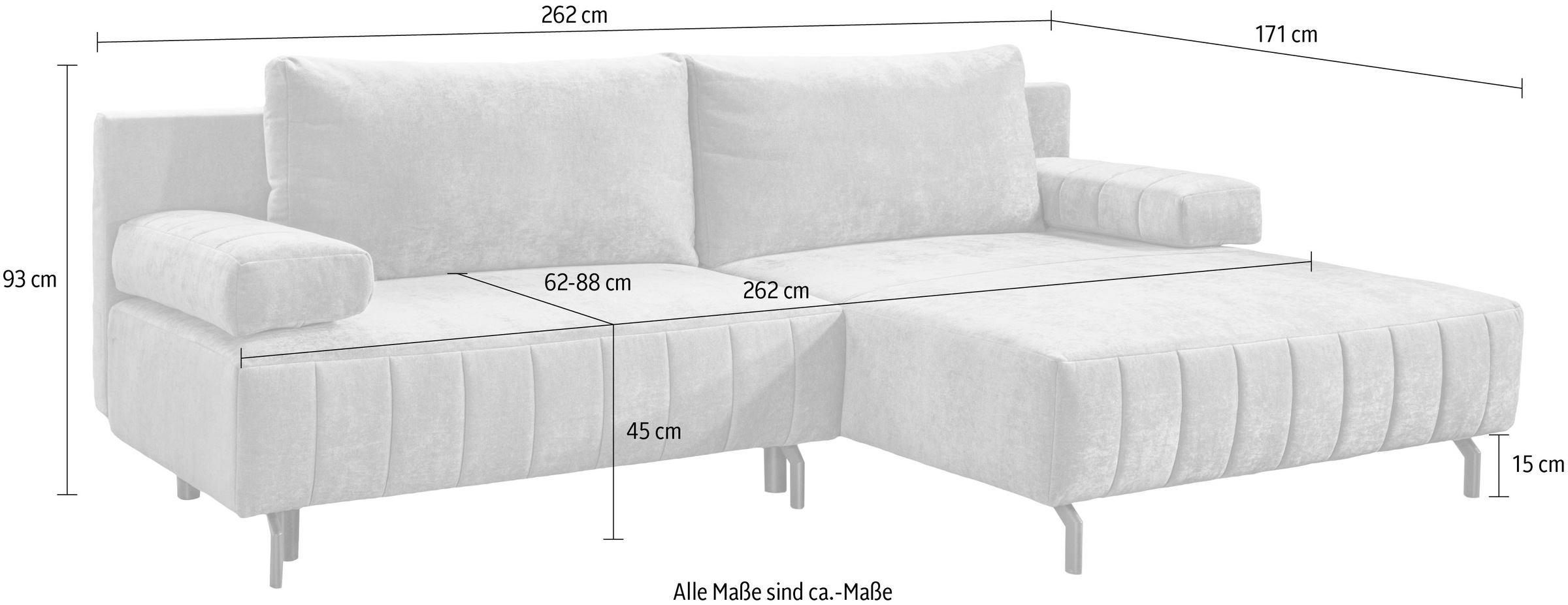 exxpo - sofa fashion Ecksofa inkl. Bettfunktion und Bettkasten, 15cm bodenfrei, Breite 262cm