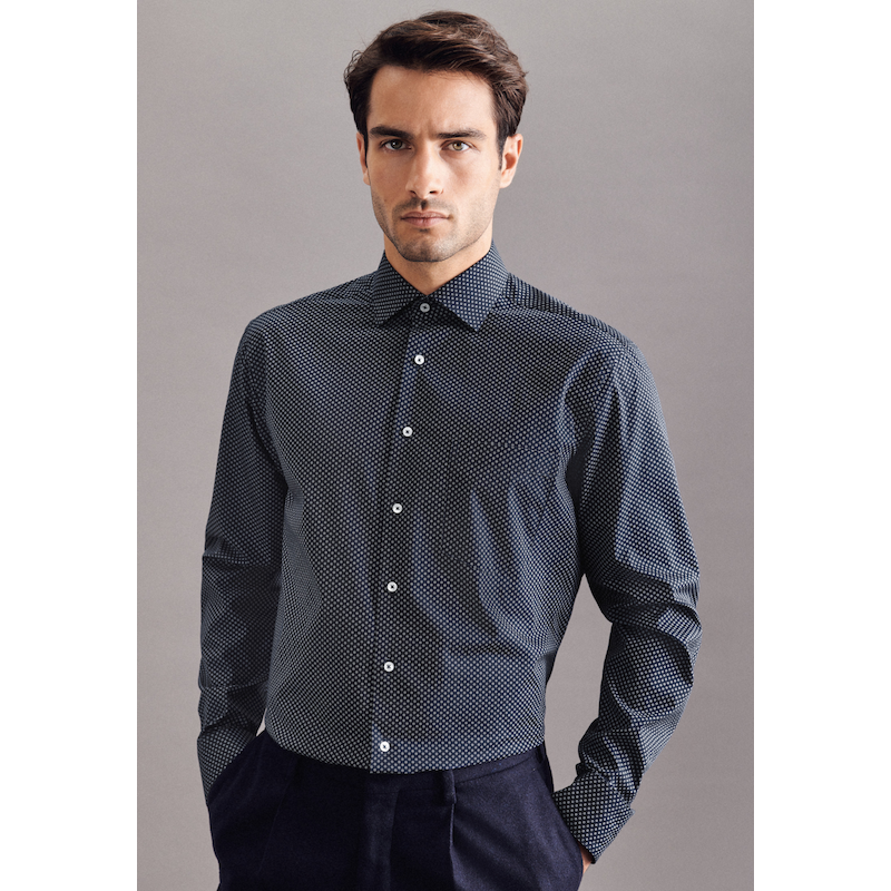 SEIDENSTICKER Businesshemd »Regular« Regular Langarm Kentkragen Druck dunkelblau L42 - normale Ärmellängen normale Ärmellängen L42 Passform: Regular