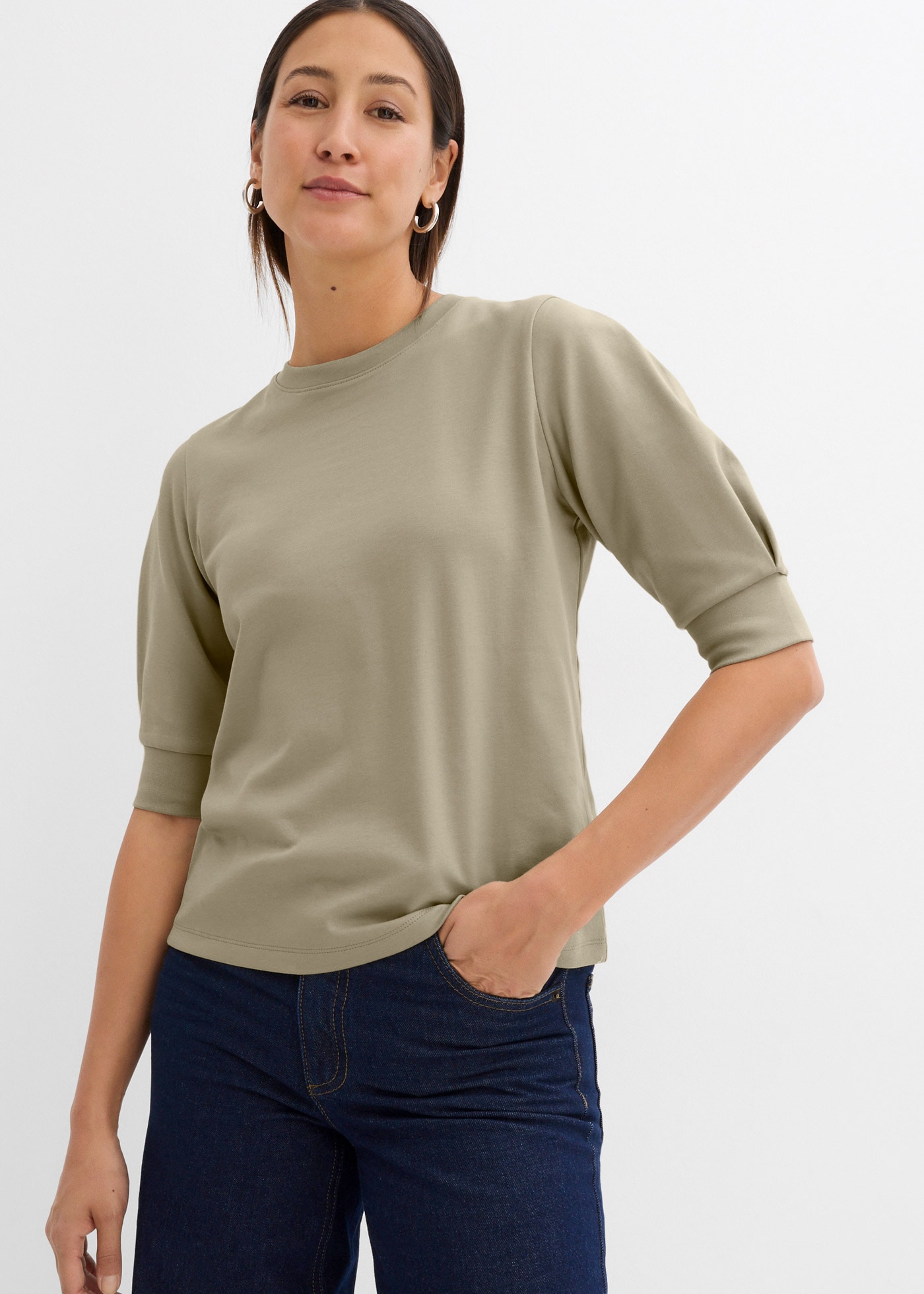 bonprix T-Shirt Oversize-Passform, dezente Puffärmel, Halbarm, aus reiner Baumwolle