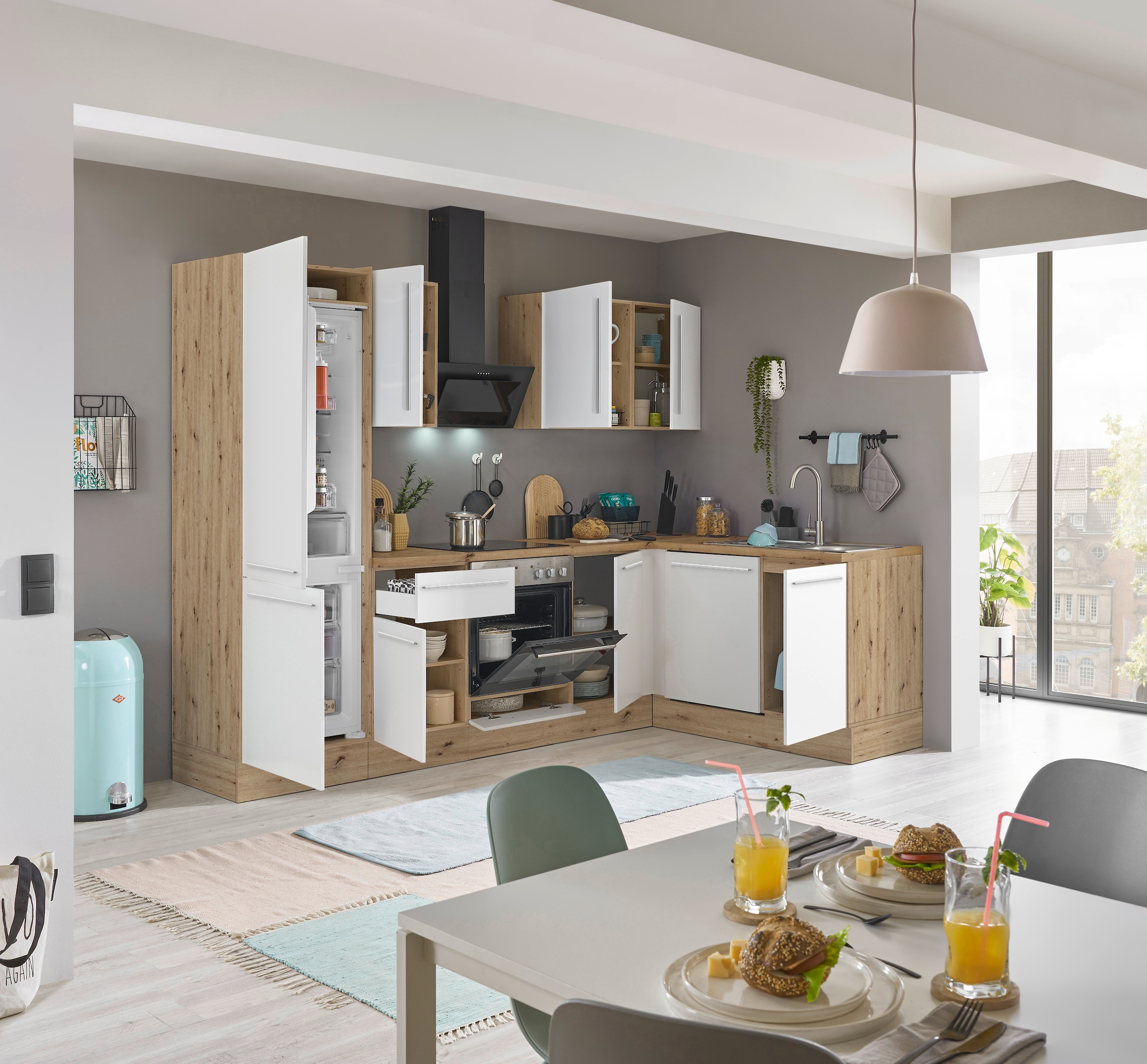 KOCHSTATION Winkelküche »Florida, Stellbreite 280x165 cm« wahlweise mit E-Geräten, mit Softclose für Türen und Schubkästen