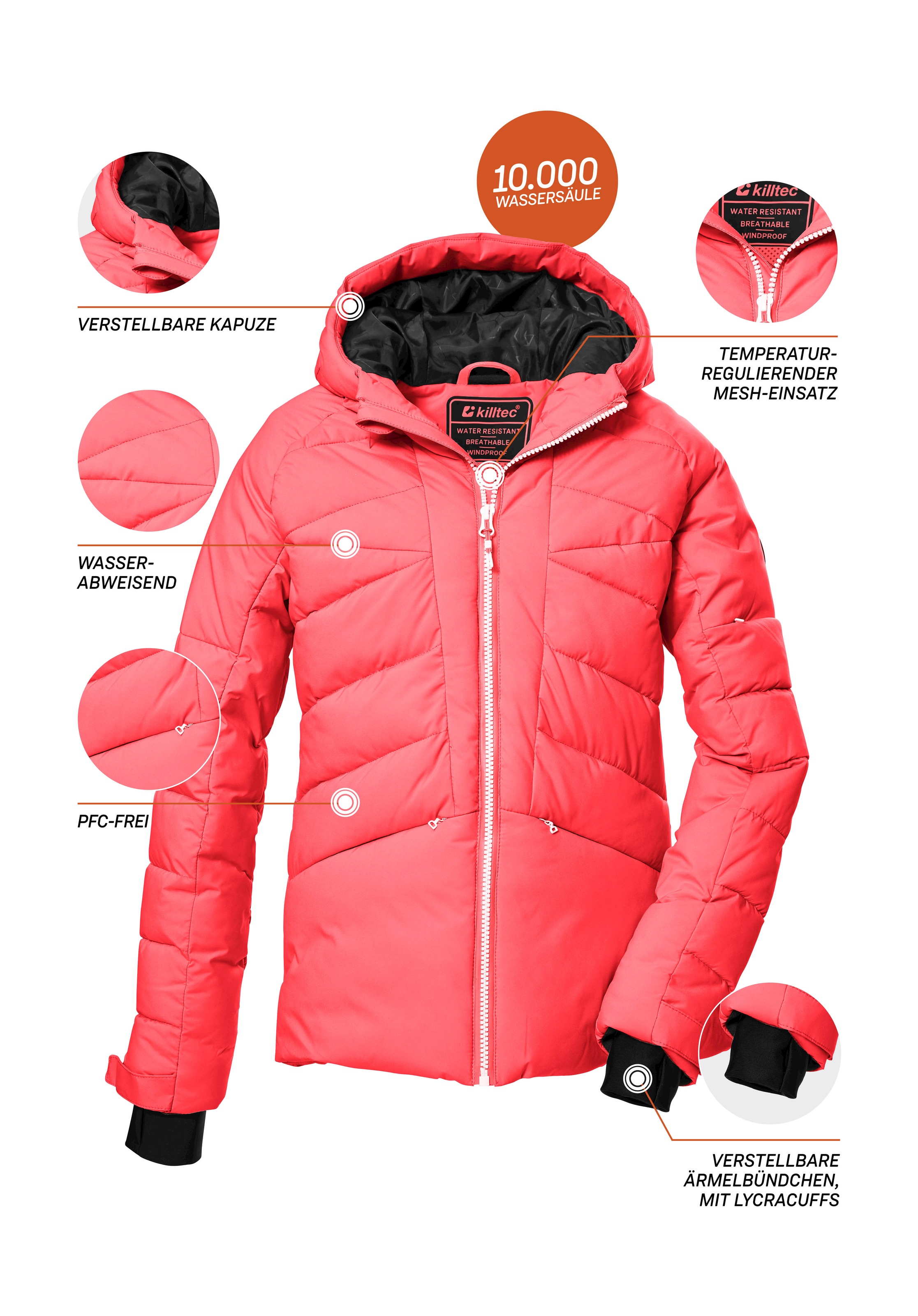 Killtec Skijacke »KSW 116 GRLS SKI QLTD JCKT«, Wasserabweisende, winddichte Winterjacke mit vielen Taschen und Schneefang