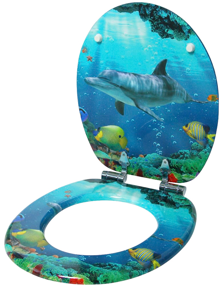 Sanilo Badaccessoire-Set »Delphin Korallen«, (Komplett-Set, 3 tlg.), bestehend aus WC-Sitz, Badteppich und Waschbeckenstöpsel