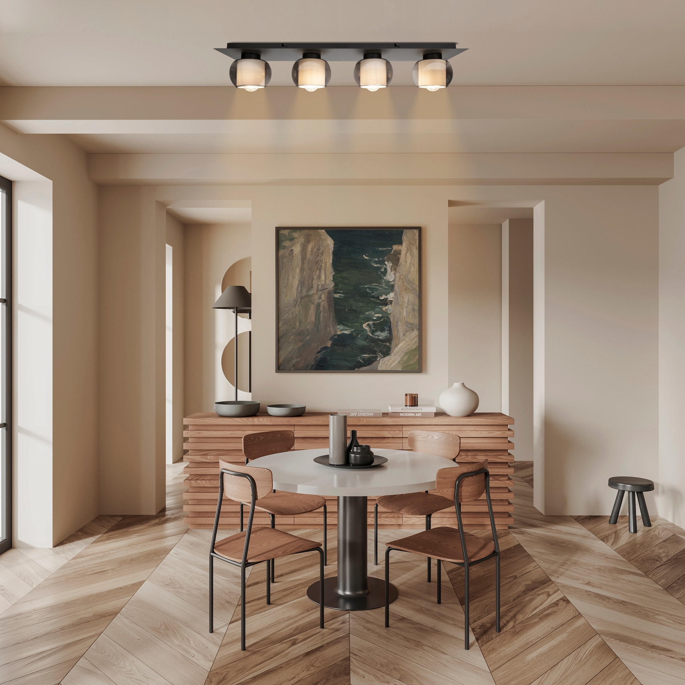 OTTO home Deckenleuchte »Tanissa mit Doppelschirm« E27 1 Stk. kugelförmig, Rauchglas, innen Stoffschirm, E27, Glasschirm, Textil