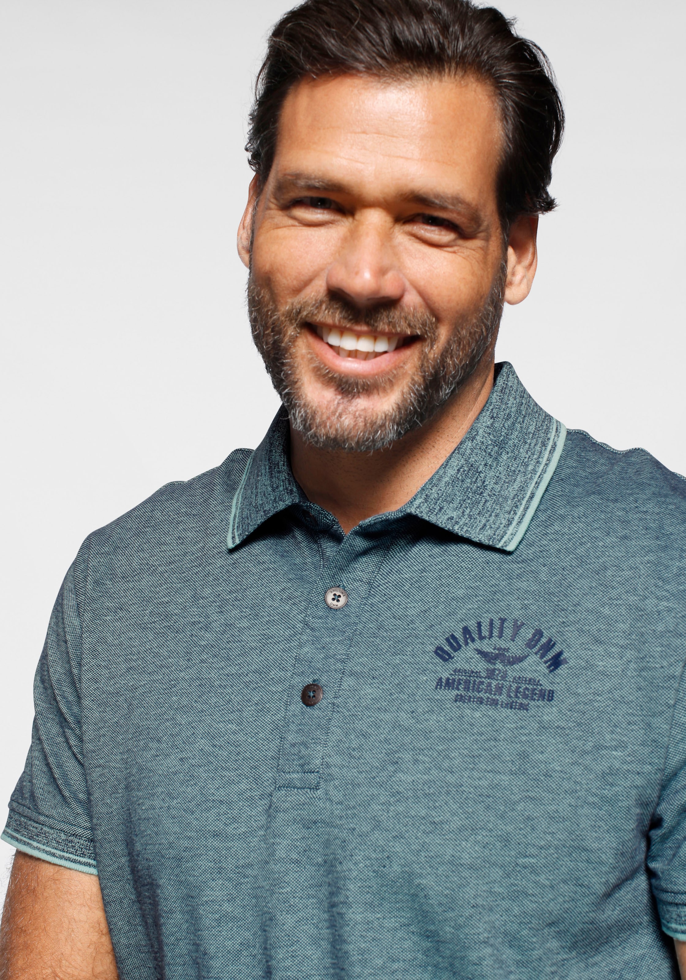 Arizona Poloshirt, Kurzarm, mit Polokragen, mit Print-Applikationen, aus Piqué-Stoff