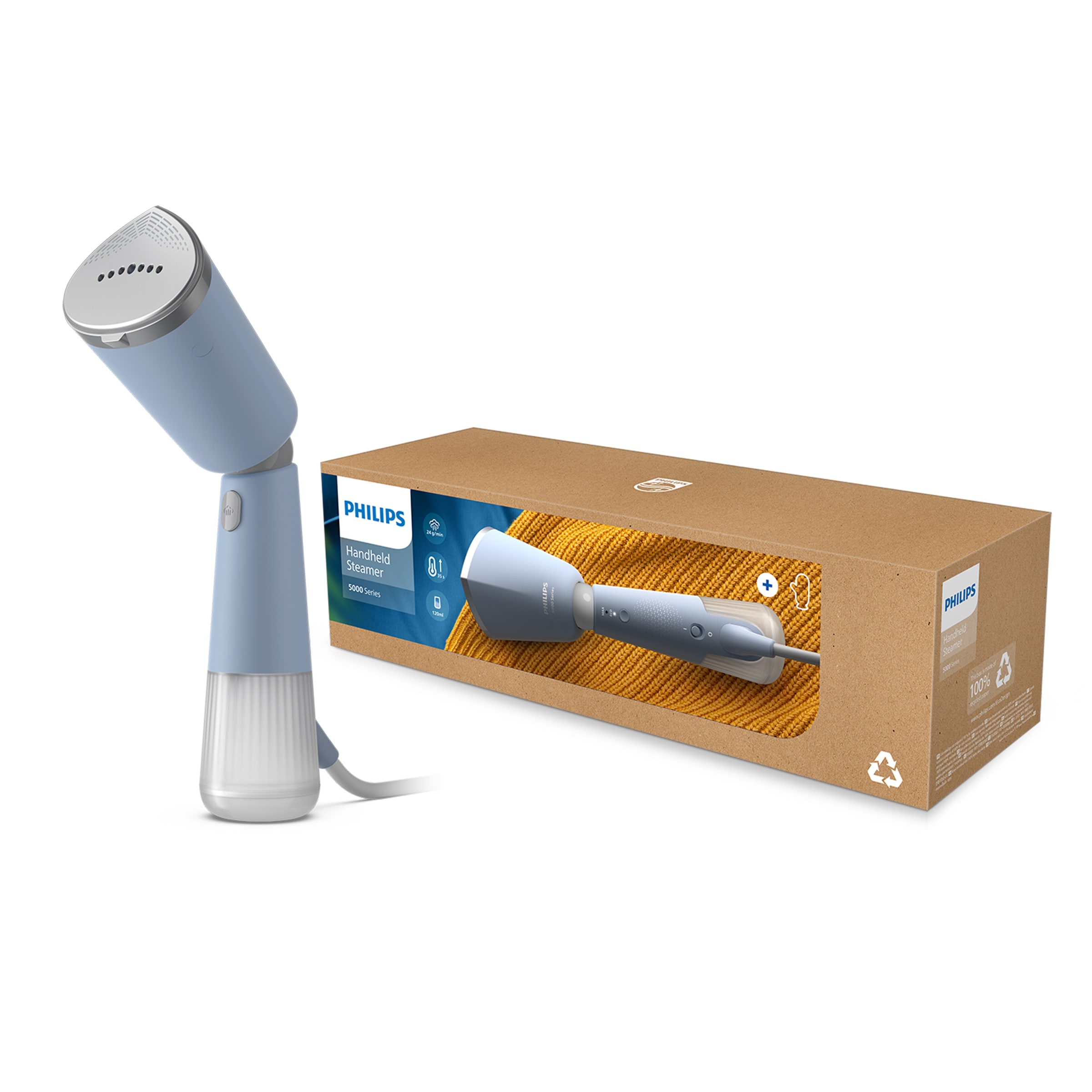 Philips Dampfbürste »STH5020 "Styler", 120 ml abnehmbarer Wassertank, Metallplatte«, 1400 W, Steamer im schlanken Design, 2-in-1 Handschuh und Tasche inkl.