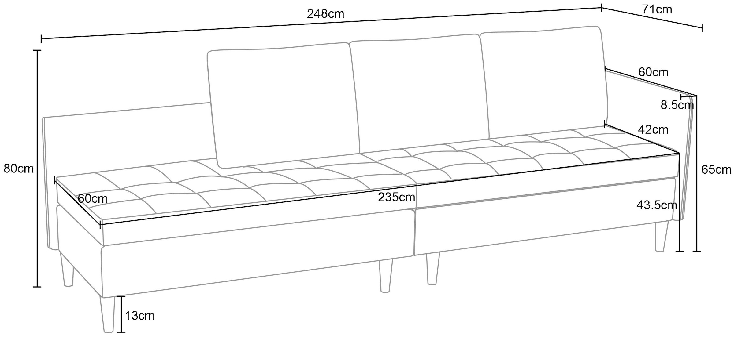 Dorel Home Ecksofa »LINDHUS, L-Form, verschiedene Stellvarianten, Loungesofa, Schlaf-Liege«, Wohnlandschaft, mit Recamiere, großer Bettkasten, Cord, Chenille