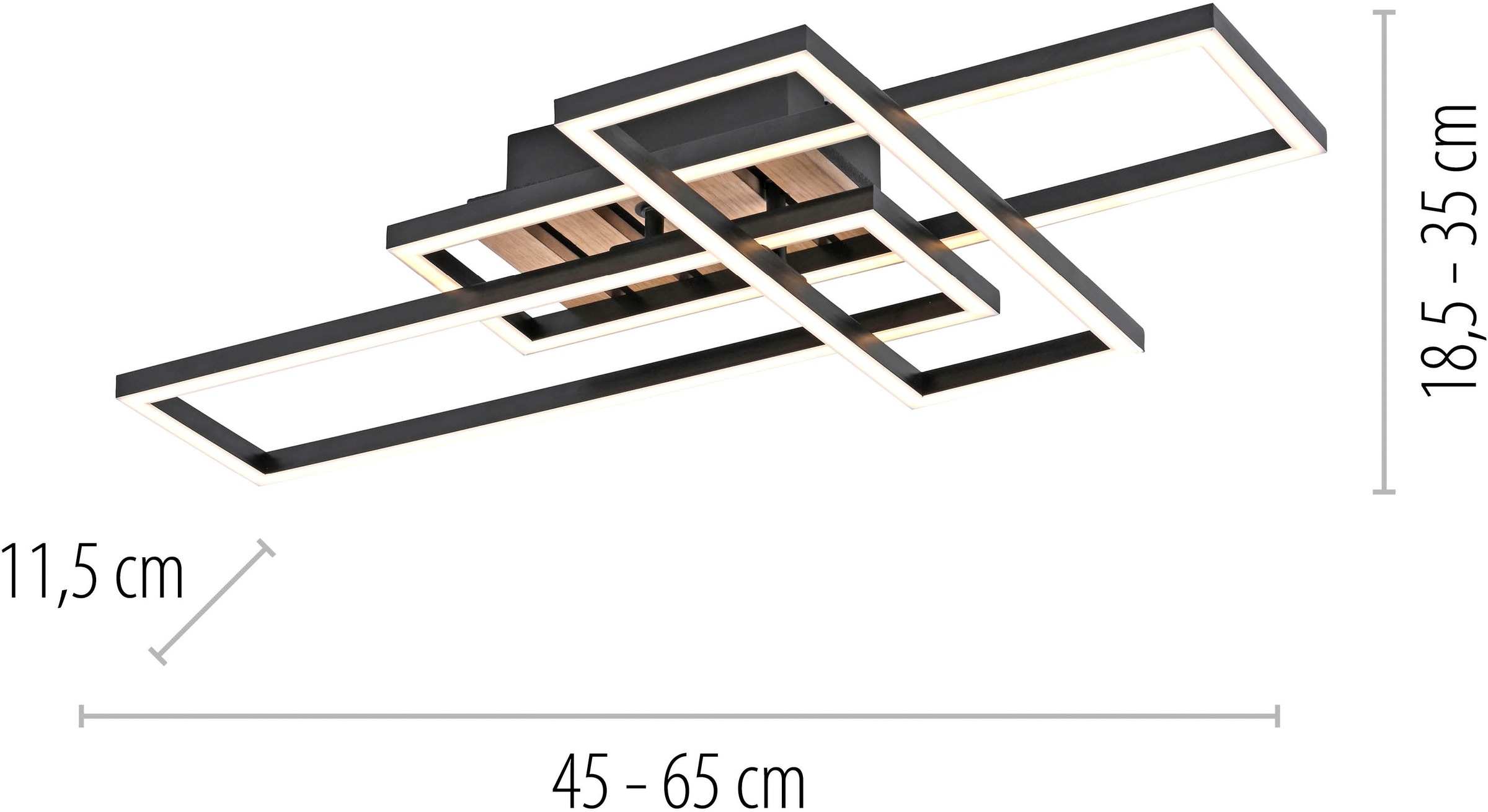 JUST LIGHT LED Deckenleuchte »AKUSTIKA« LED-Board 1 Stk. Warmweiß Eichenfurnier und schwarz, Rahmen drehbar