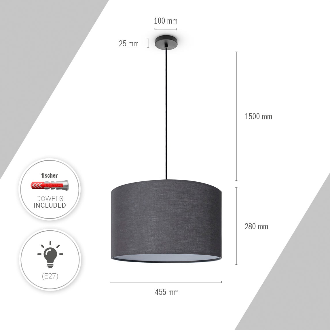 Paco Home Pendelleuchte »HUGO UNI COLOR«, 1 flammig, Leuchtmittel E27 | ohne Leuchtmittel, Deckenlampe LED Wohnzimmer Und Schlafzimmer, Unifarben, Deko E27