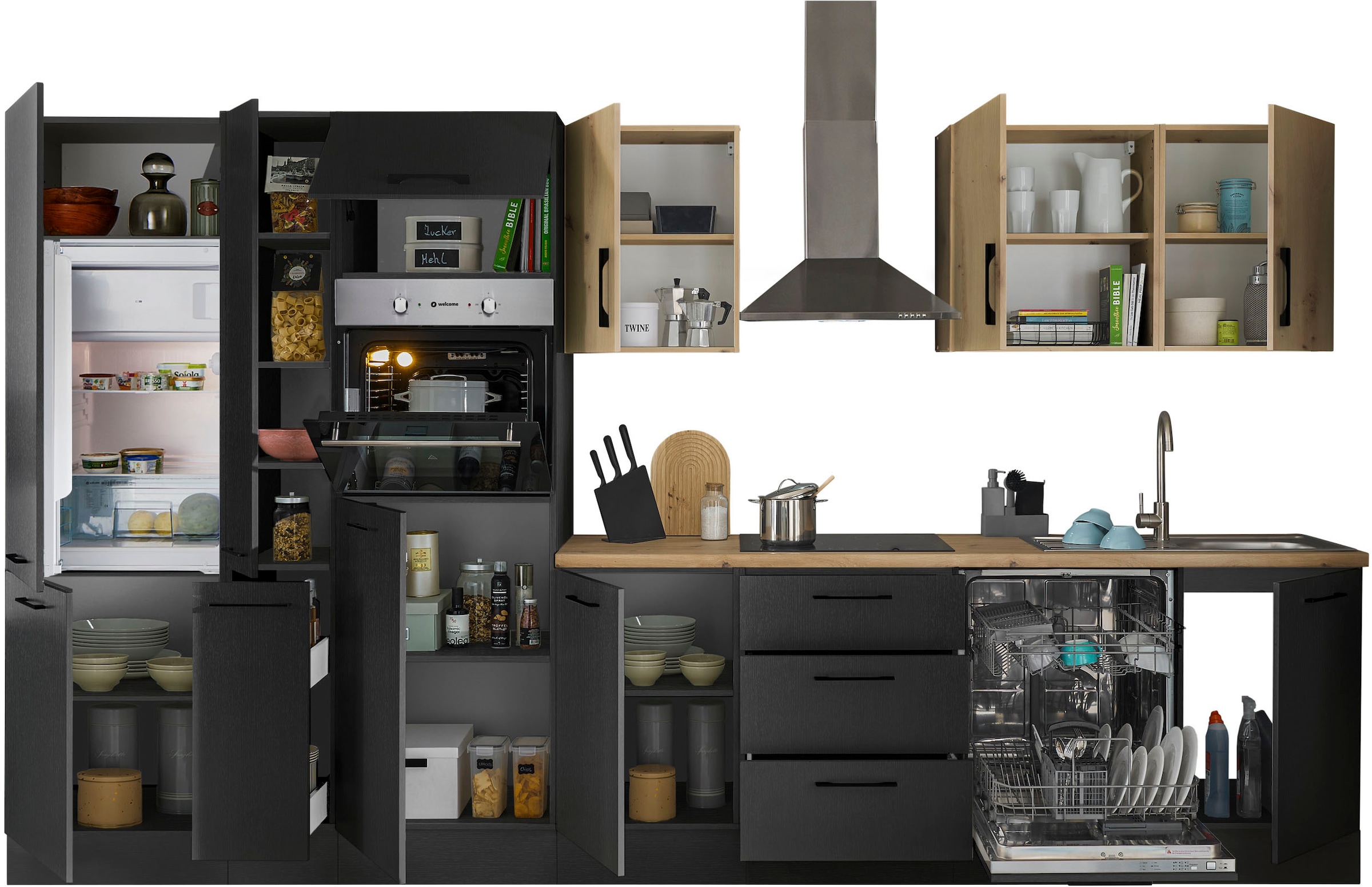 BASIC by Balculina Küchenzeile »Turin«, Breite 370 cm, wahlweise mit E-Geräten