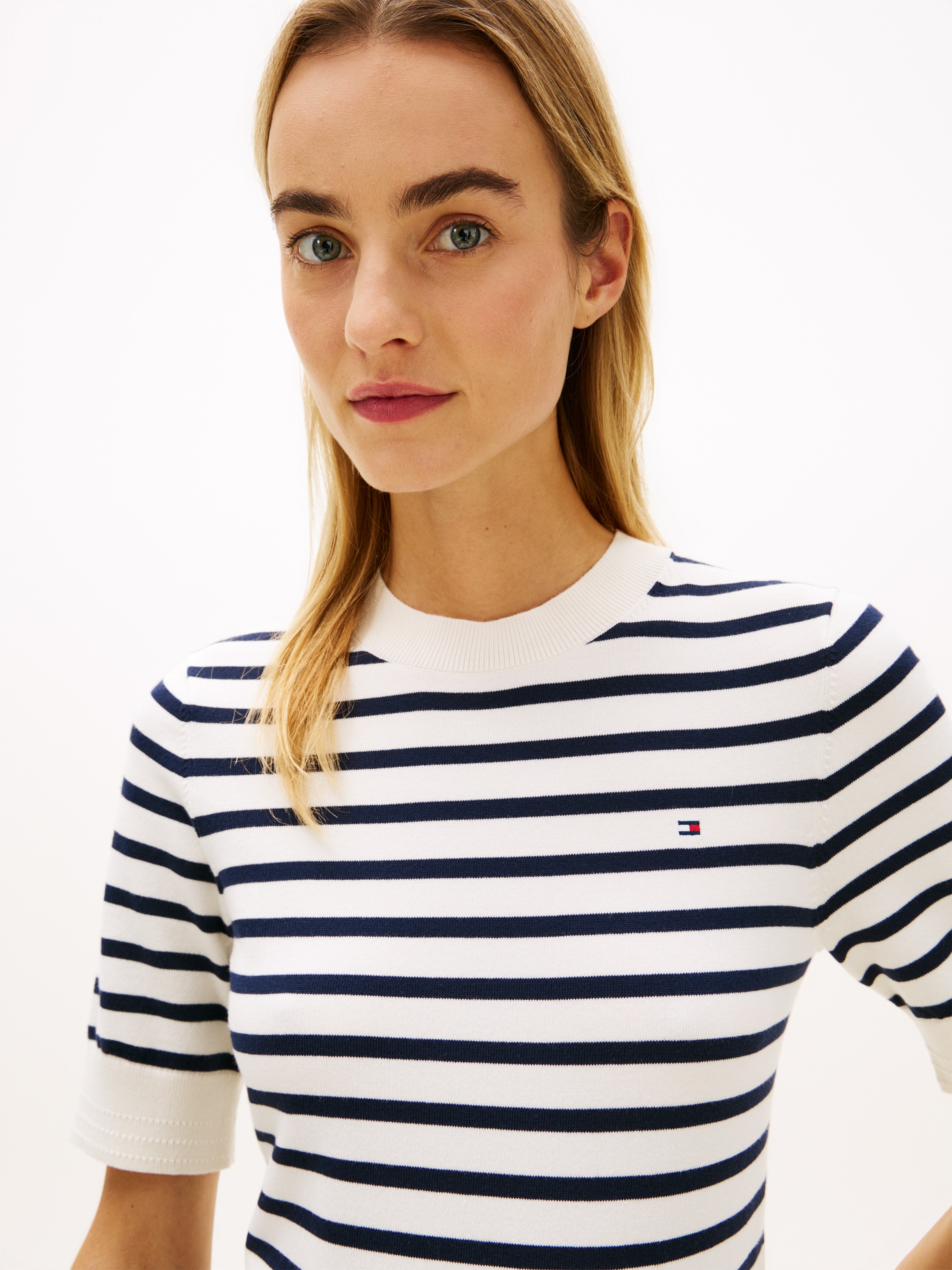 Tommy Hilfiger Kurzarmpullover »CO JERSEY FINE GG C-NK SS SWT« Baumwollmischung, Regular Fit