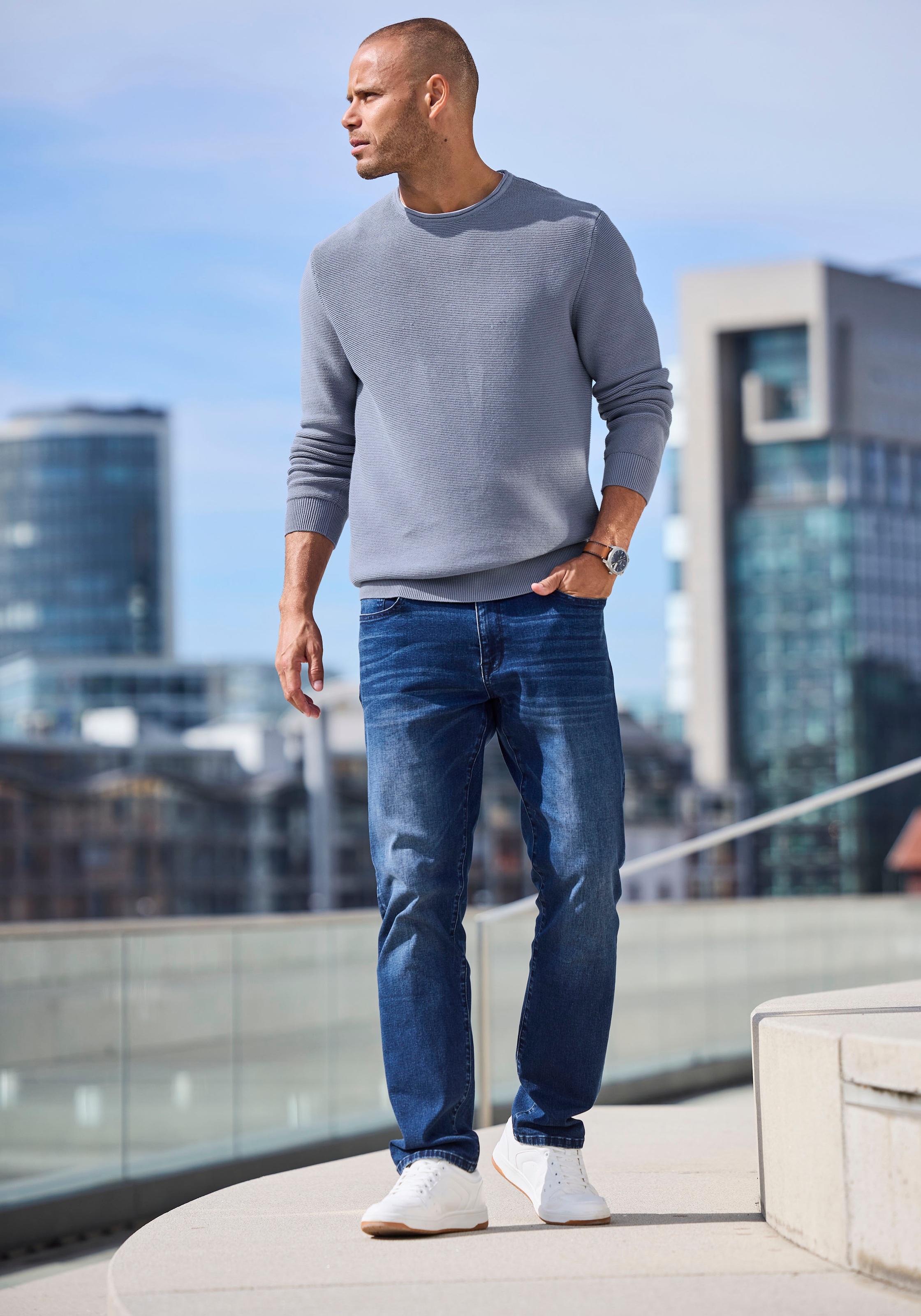 AUTHENTIC LE JOGGER Strickpullover, mit Double-Layer Optik, Pullover aus reiner Baumwolle