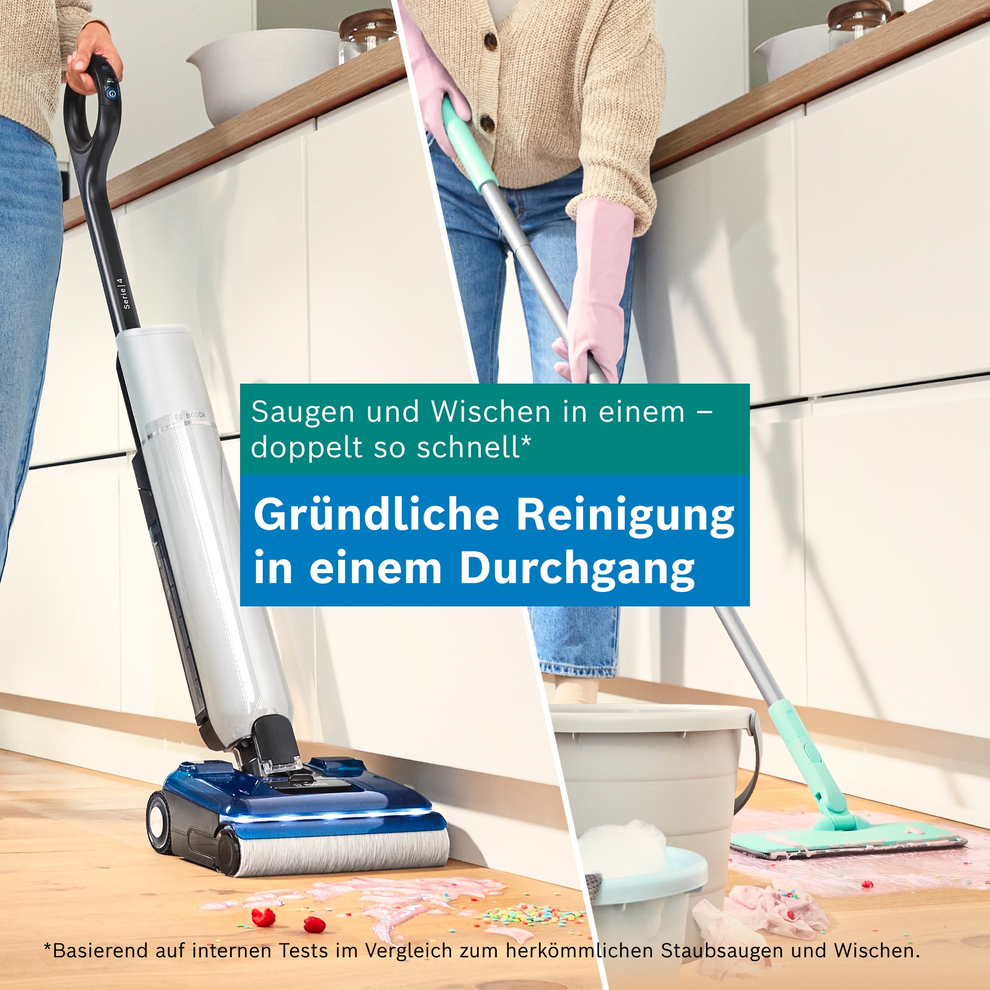 BOSCH Nass-Trocken-Sauger »OneFlow Serie 4 BHF41WM, Selbstreinigung, 24.000 PA Saugkraft« Anti-Haarverwicklung, LED-Licht, Schnelltrocknung, 40 min Akku / 150m²