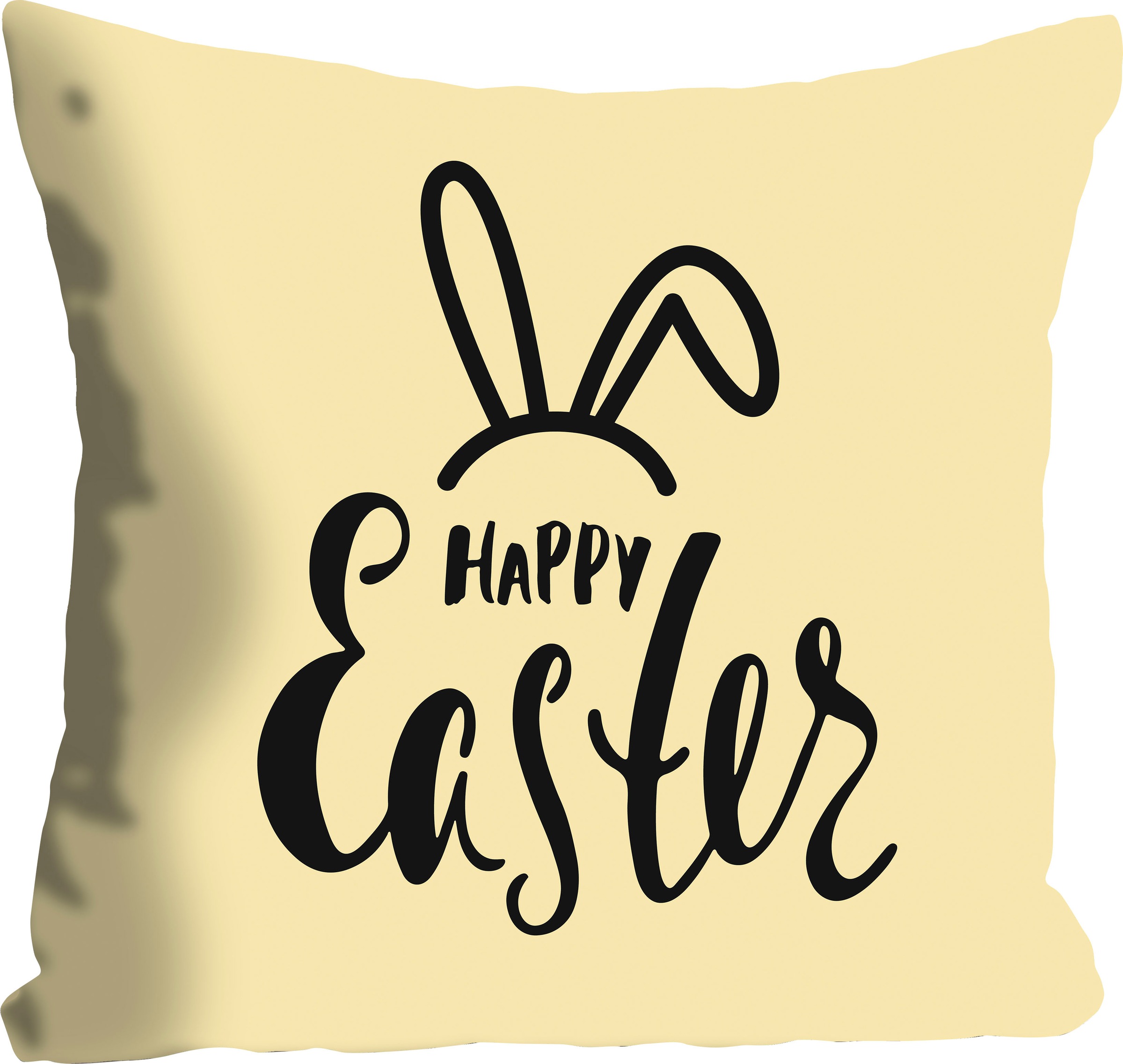queence Dekokissen »Happy Easter yellow«, Kissenhülle,Happy Easter,Hasenohren,Gelb,Fröhlich,Ostern,Frühling,Süß