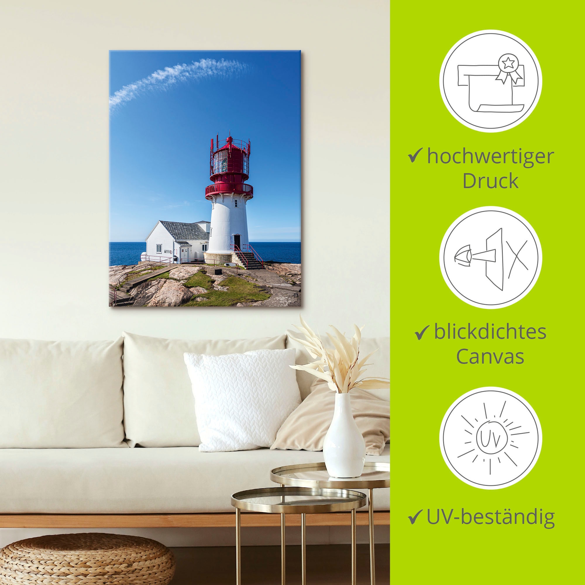 Artland Wandbild »Leuchtturm Lindesnes Fyr in Norwegen«, Gebäude, (1 St.), als Alubild, Leinwandbild, Wandaufkleber oder Poster in versch. Größen