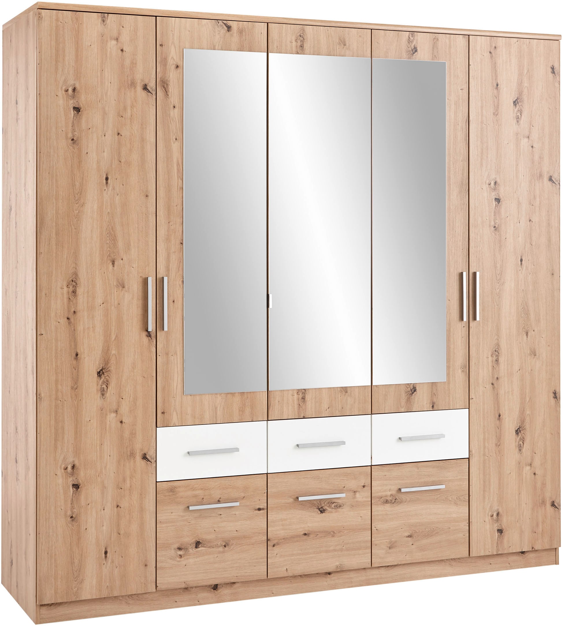 Schlafkontor Drehtürenschrank »Florida«, 212 cm breit mit Schubkästen, Kleiderschrank mit Spiegel