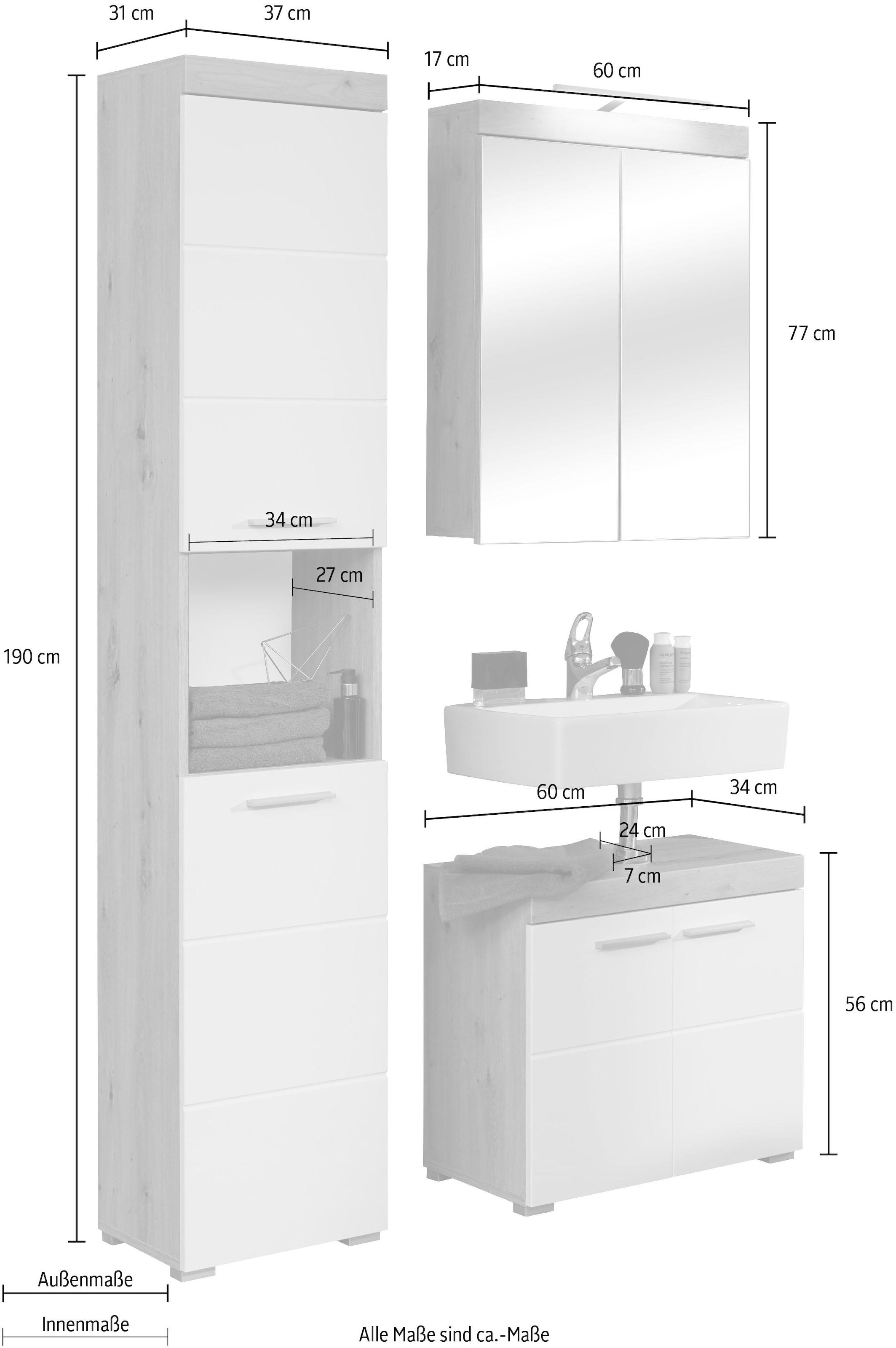 INOSIGN Badmöbel-Set »Avena«, (Set, 3 St.), Badmöbel - Hochschrank, Waschbeckenunterschrank und Spiegelschrank