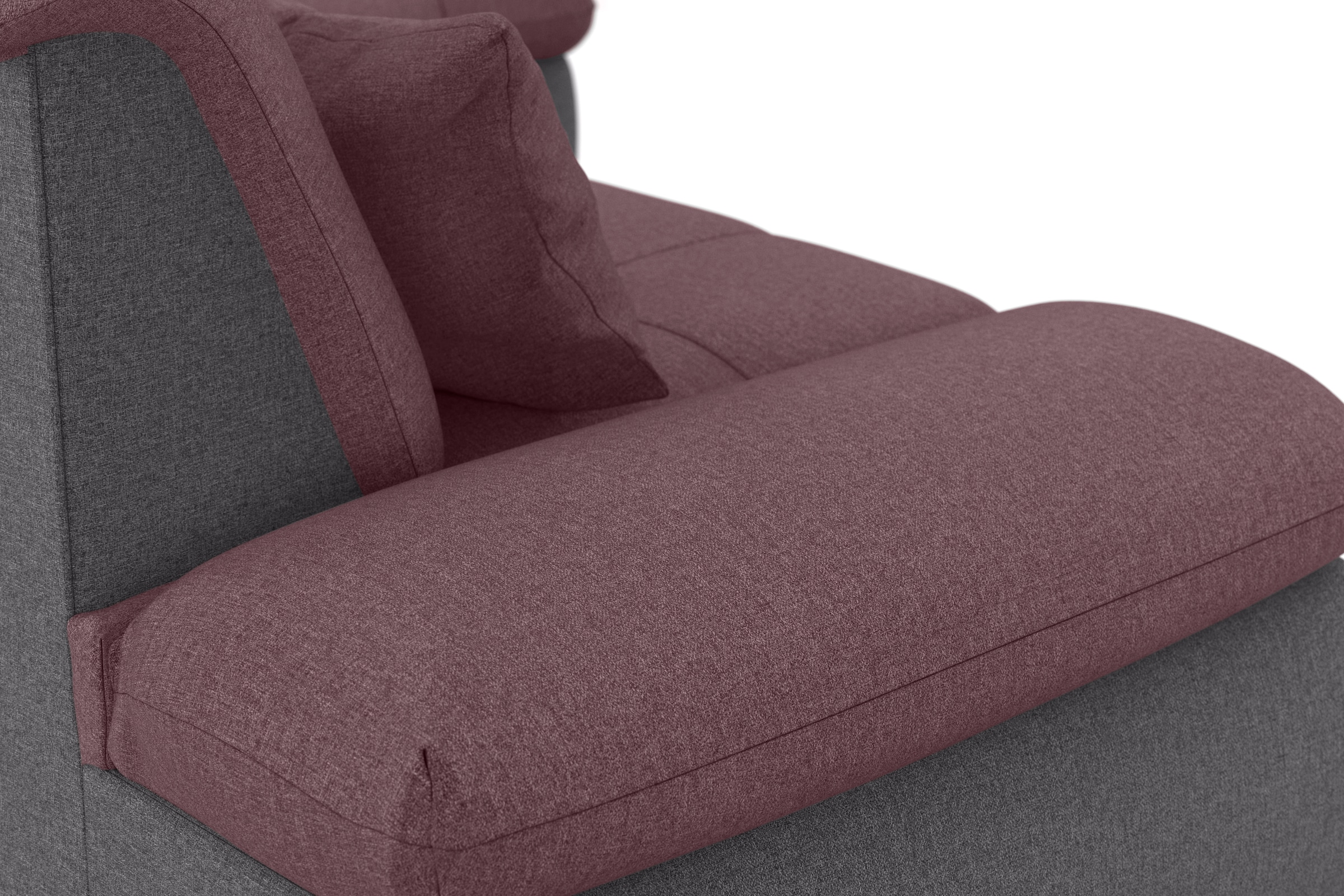 DOMO collection Ecksofa »Moric, L-Form, XXL-Sofa - Breite 300cm«, wahlweise mit Bettfunktion und Armteilverstellung, grau-beere