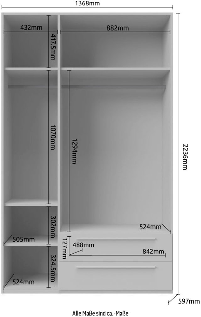 Places of Style Kleiderschrank »Piano, UV lackiert, hochglänzend in beige oder weiß, FSC-zertifiziert«, (Made in Europe), in vielen Breiten, Höhe 224cm, mit Soft-Close Funktion, 2 Schubladen