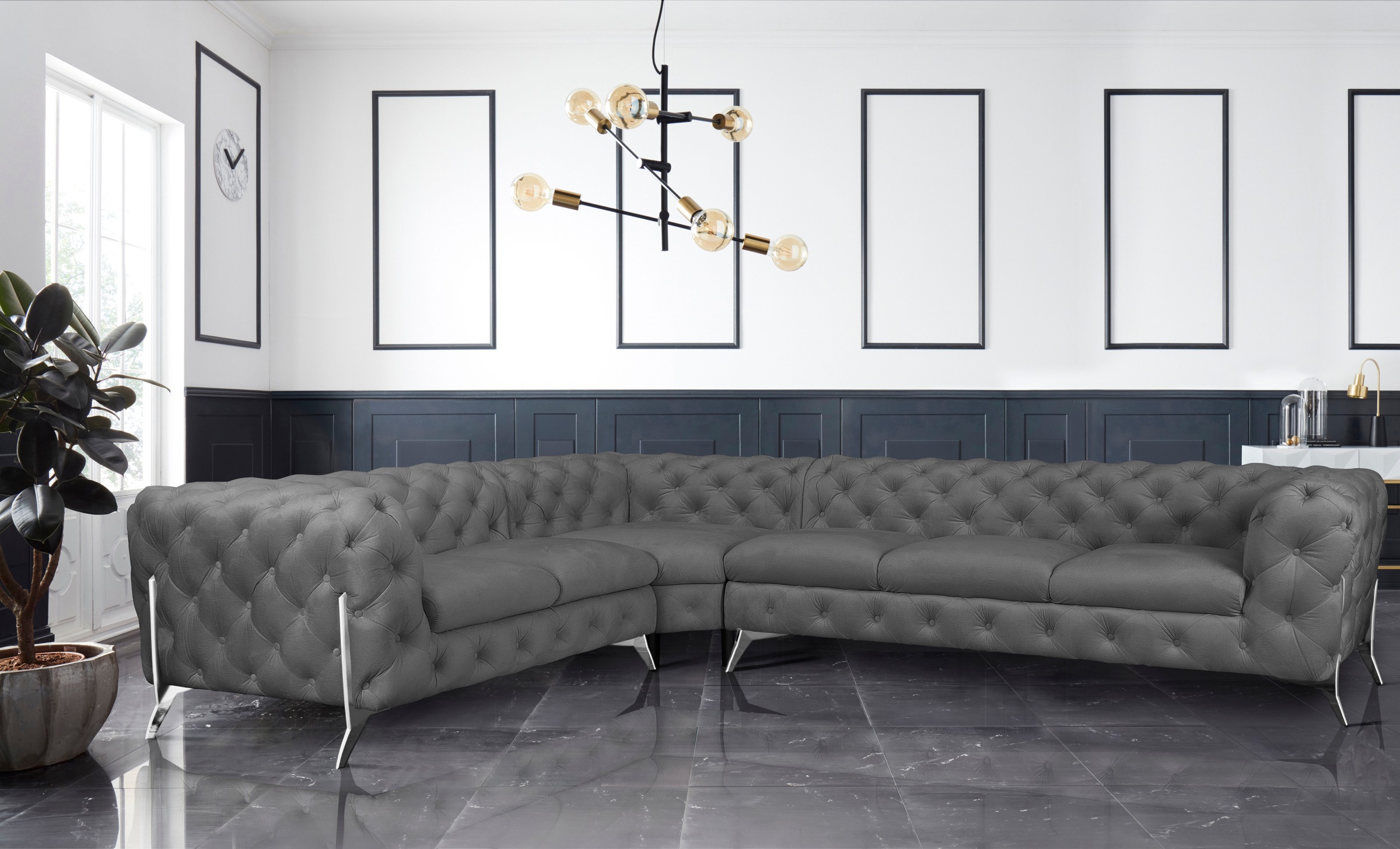Leonique Chesterfield-Sofa »Amaury L-Form«, großes Ecksofa, Chesterfield-Optik, Breite 323 cm, Fußfarbe wählbar