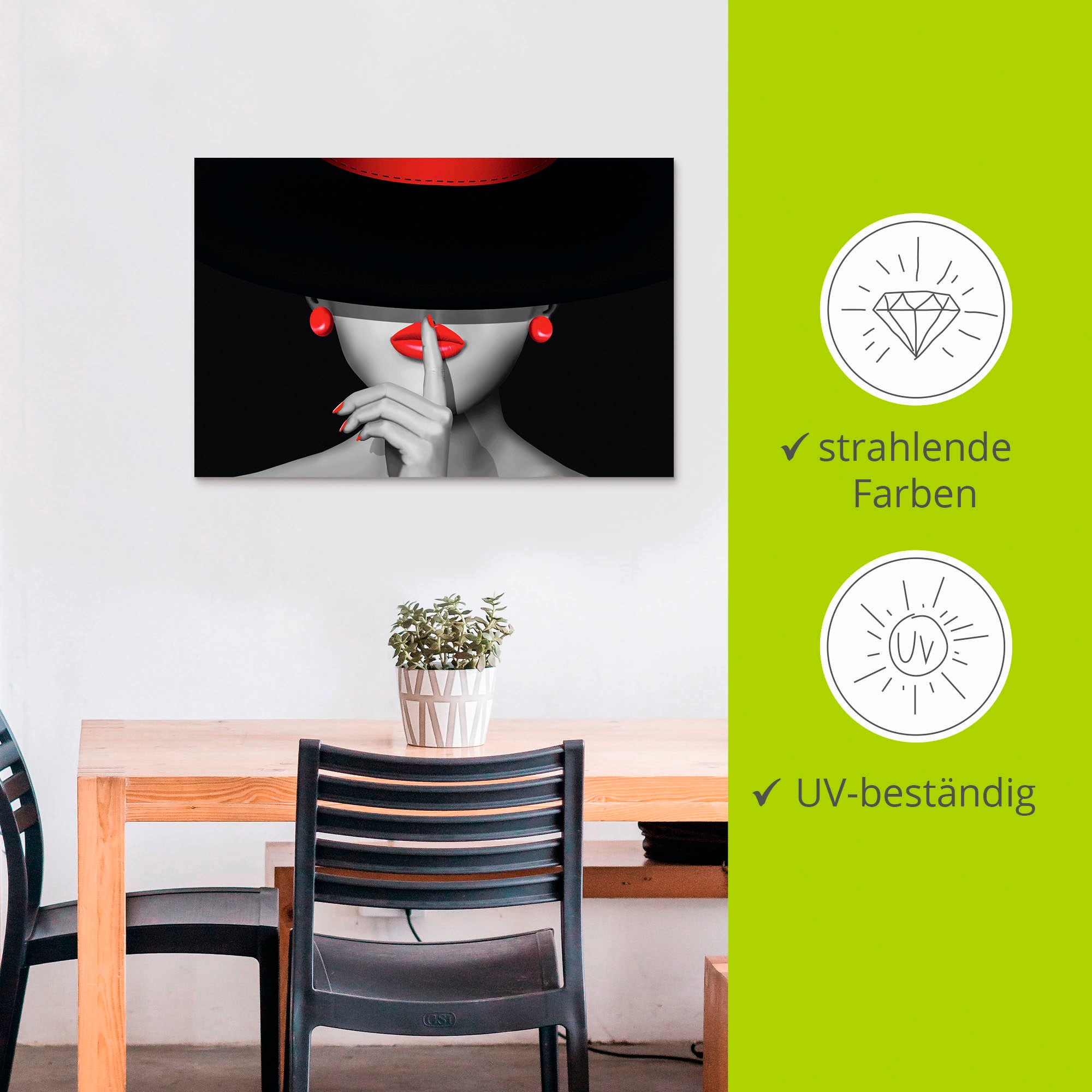 Artland Wandbild »Sei still«, Frau, (1 St.), als Alubild, Outdoorbild, Leinwandbild, Poster, Wandaufkleber