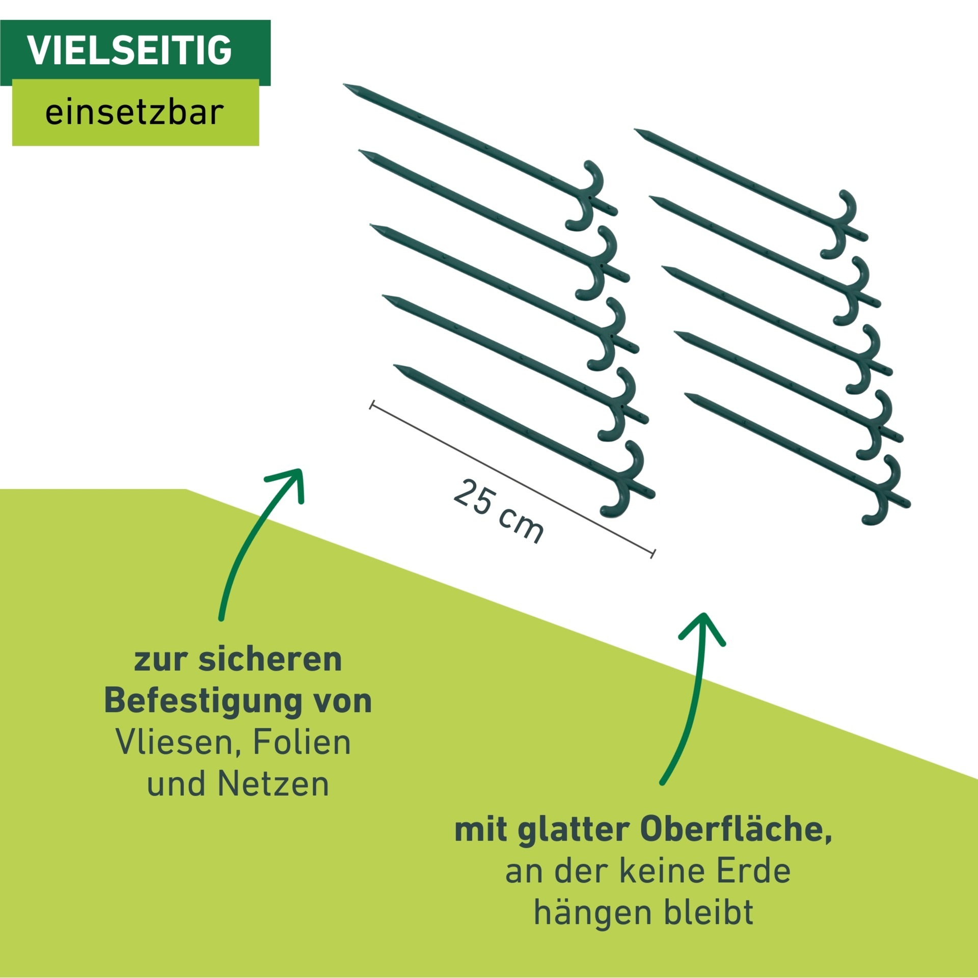 Windhager Gartenvlies »Vielzweckstäbe universell einsetzbar, 10 Stk.« Packung, 10 Stk. tlg. Erdspieß für Folien und Vlies, 25 cm, grün