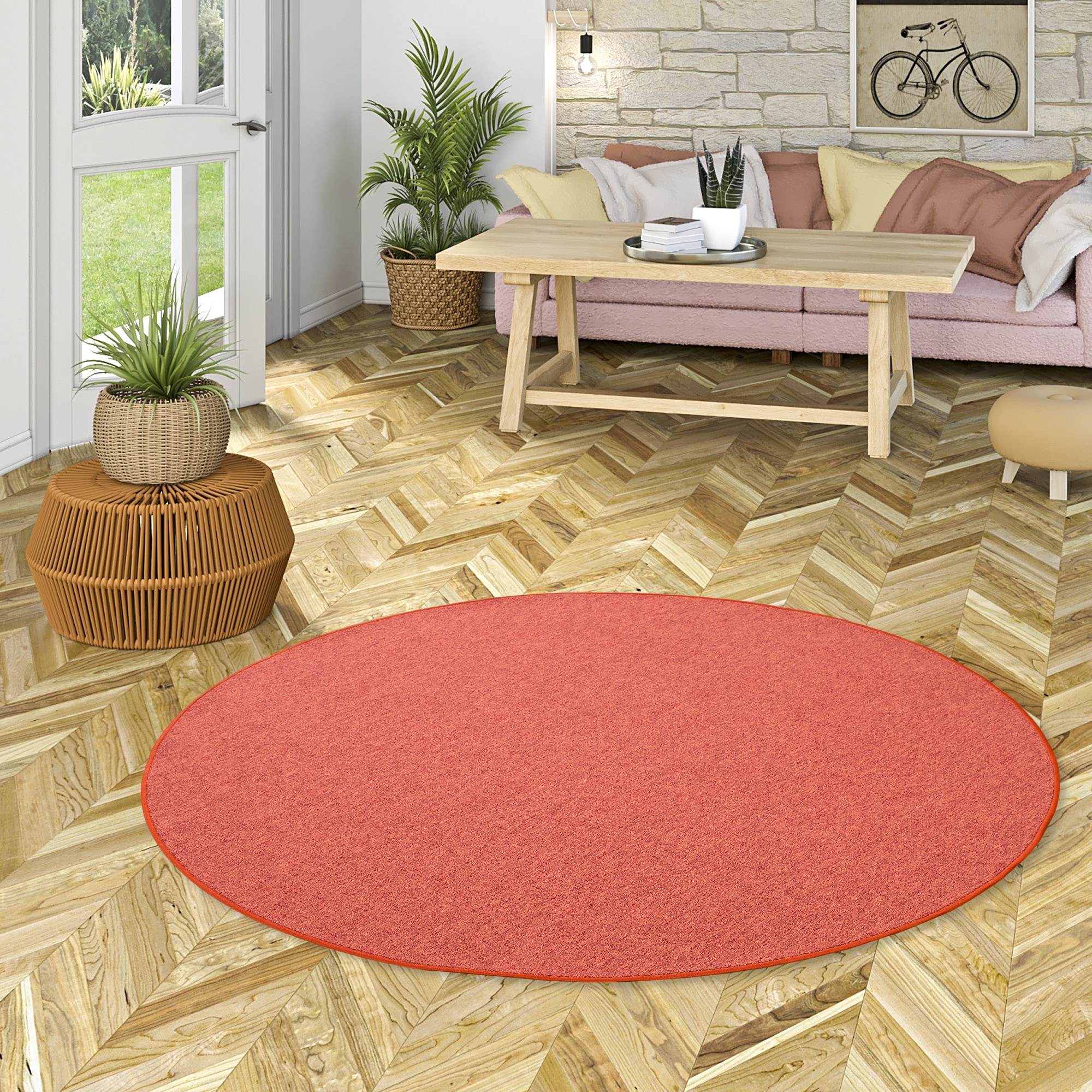 my home Teppich »Fortis«, rund, 5 mm Höhe, Uni Farben, Schlinge, gekettelt, strapazierfähig, Wohnzimmer