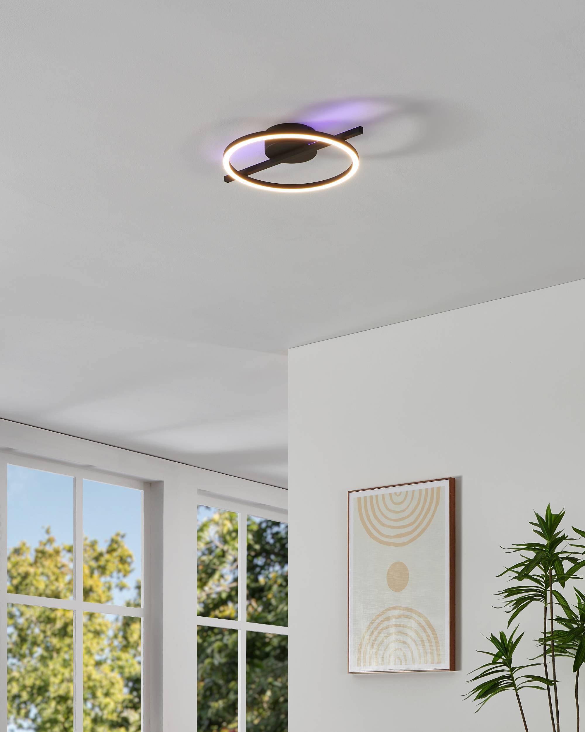 EGLO Deckenleuchte »Amandolo Deckenlampe RGB Backlight Fernbedienung inkl. geometrisch« LED-Modul 1 Stk. Kaltweiß | RGB Wand-/Deckenleuchte - L40 x B30 x H6,5 cm - schwarz - 17W inkl.