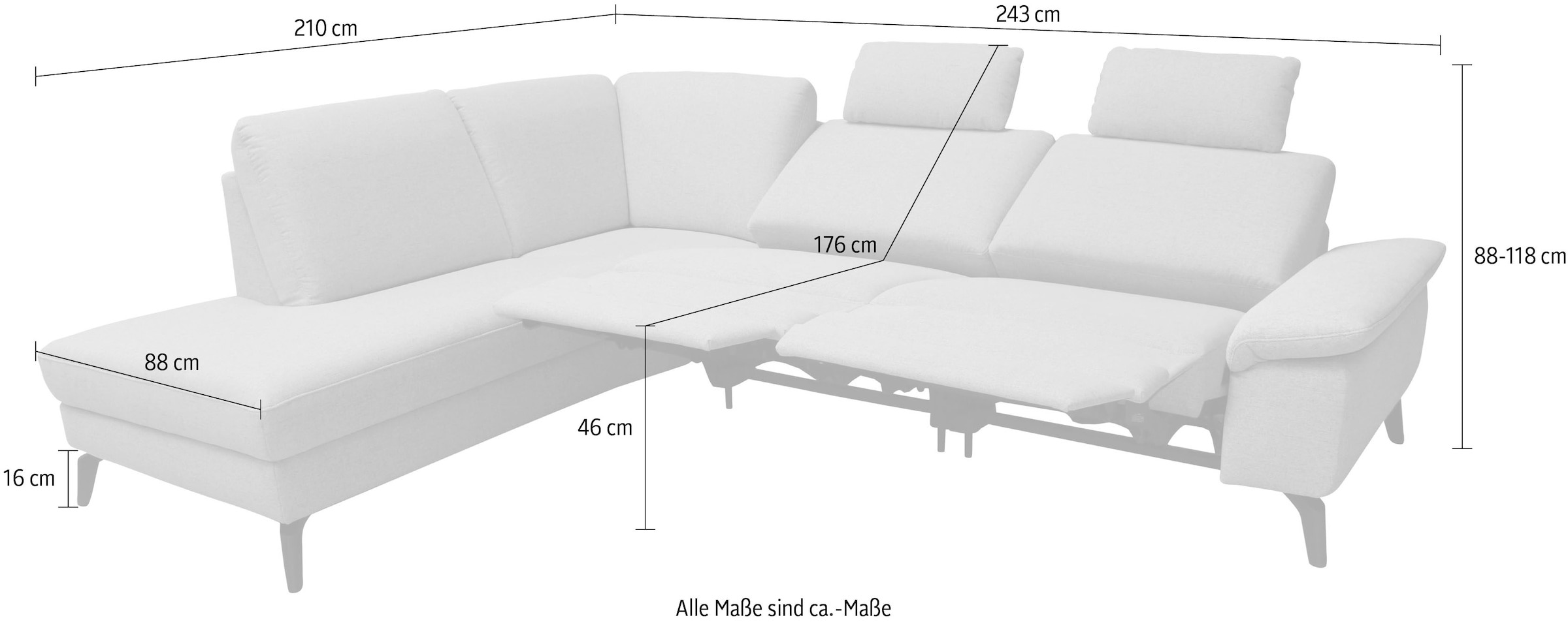 alina Ecksofa, inkl. Kopfstützen, wahlweise mit Relaxfunktion, Breite: 243 cm