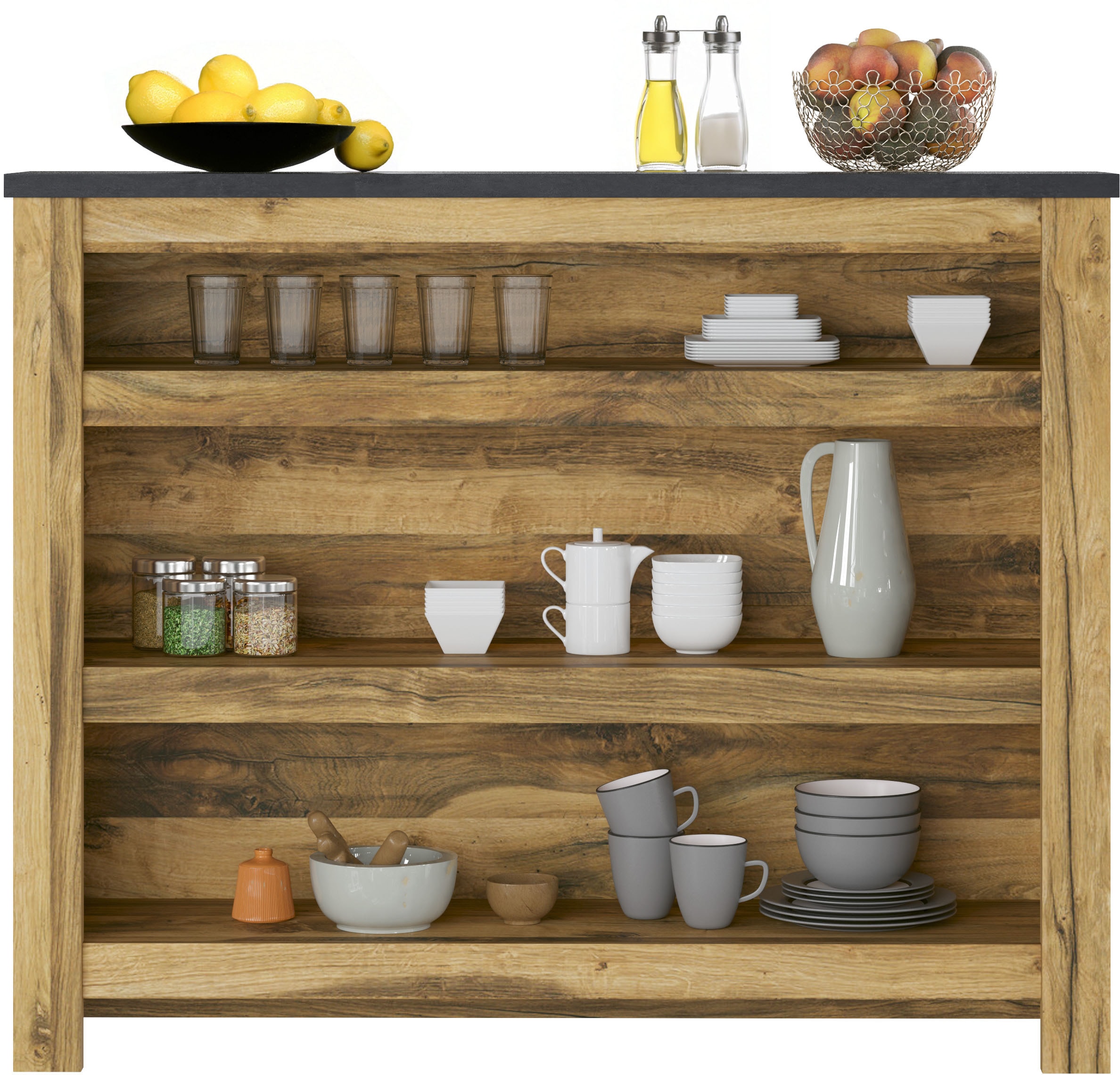 Home affaire Barschrank »York, moderne Küchentheke im Industrialdesign«, mit Handtuchstange aus Metall, ausreichend Stauraum, 130 cm breit