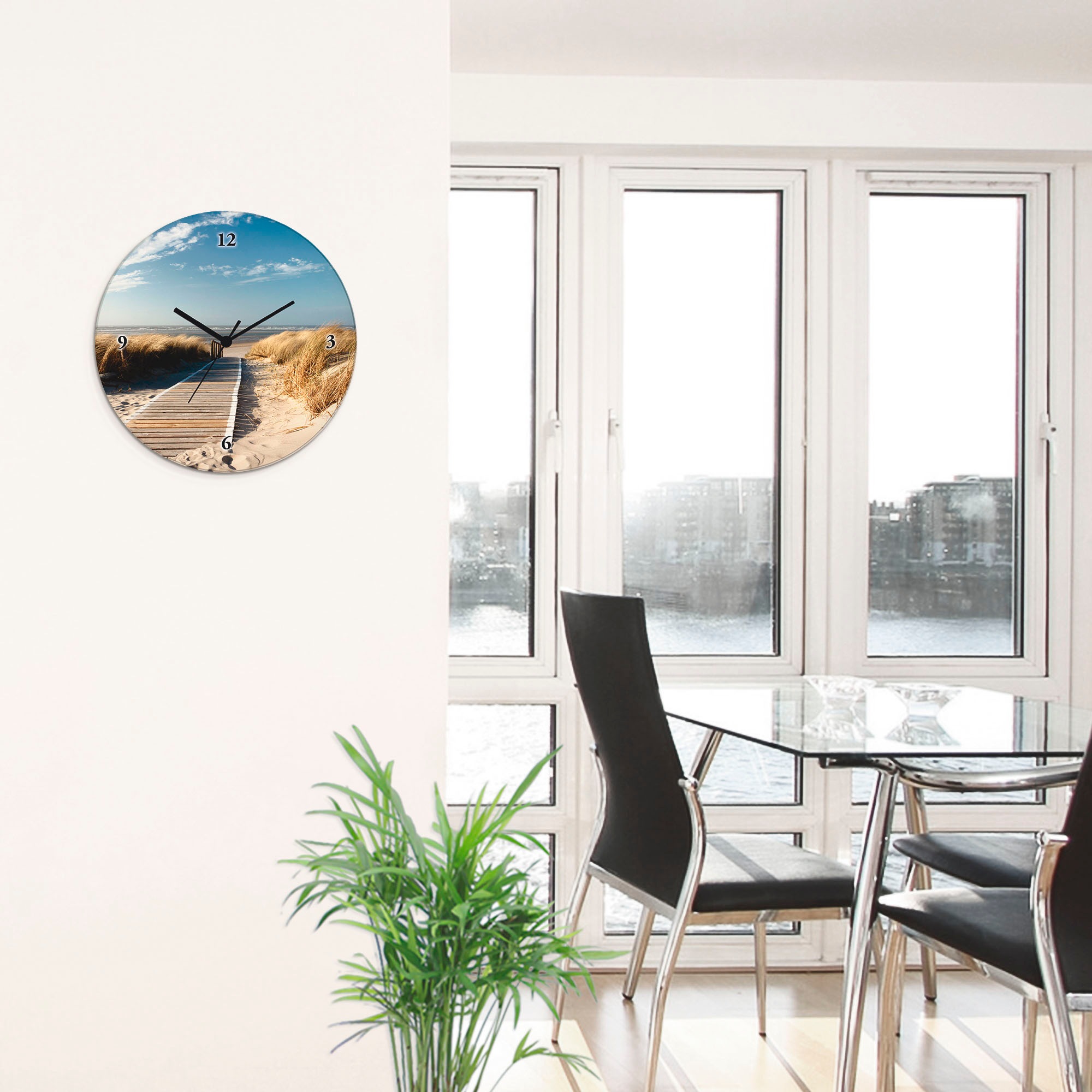 Artland Wanduhr »Nordseestrand auf Langeoog - Steg« wahlweise mit Quarz- oder Funkuhrwerk, lautlos ohne Tickgeräusche