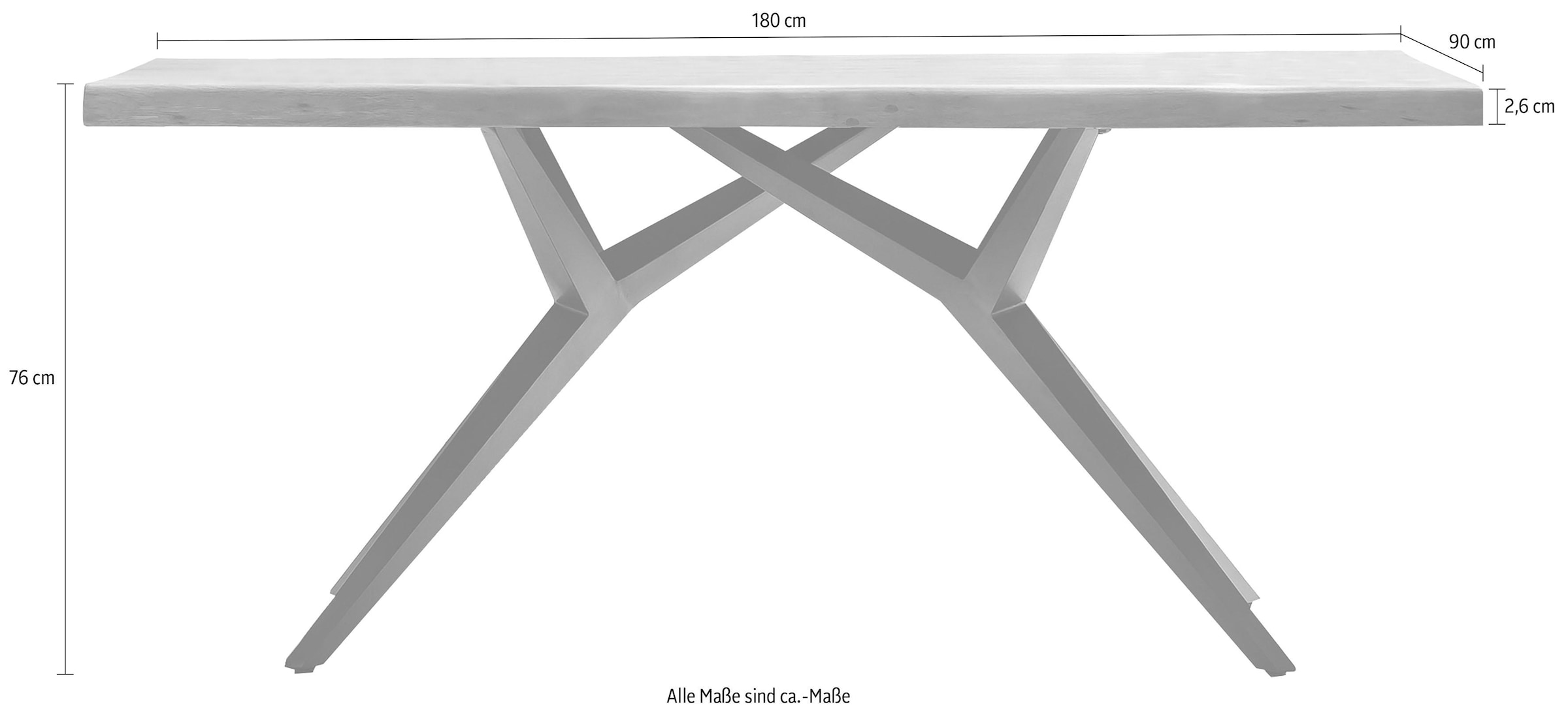 SIT Esstisch »Toronto Massivholz mit Baumkante & extravagantem Metallgestell« Speisetisch Baumkante wie gewachsen & extravagantes Metallgestell