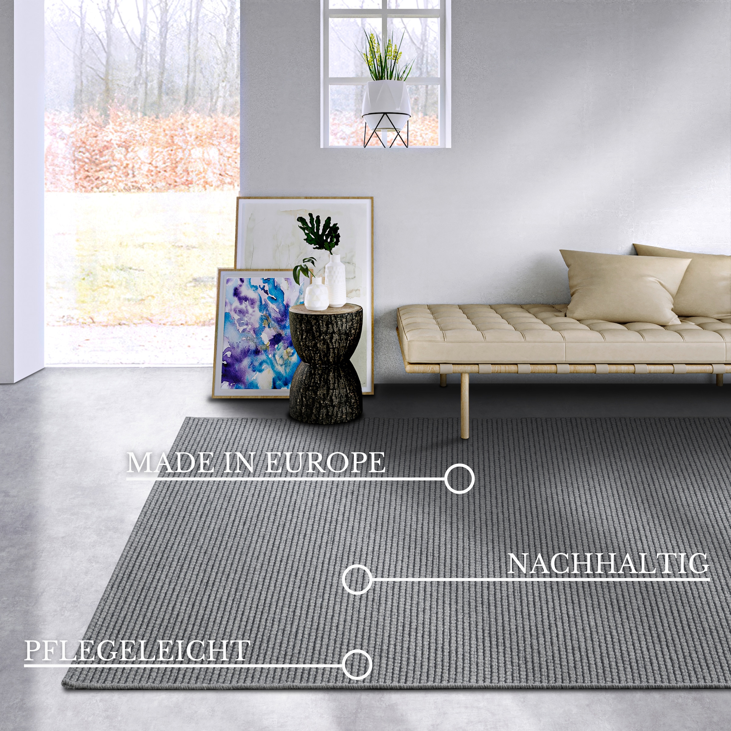 Villeroy & Boch Wollteppich »Charles«, rechteckig, 5 mm Höhe, Schurwolle, Wolle, Natur, Wohnzimmer, Schlafzimmer, Boho, Skandi