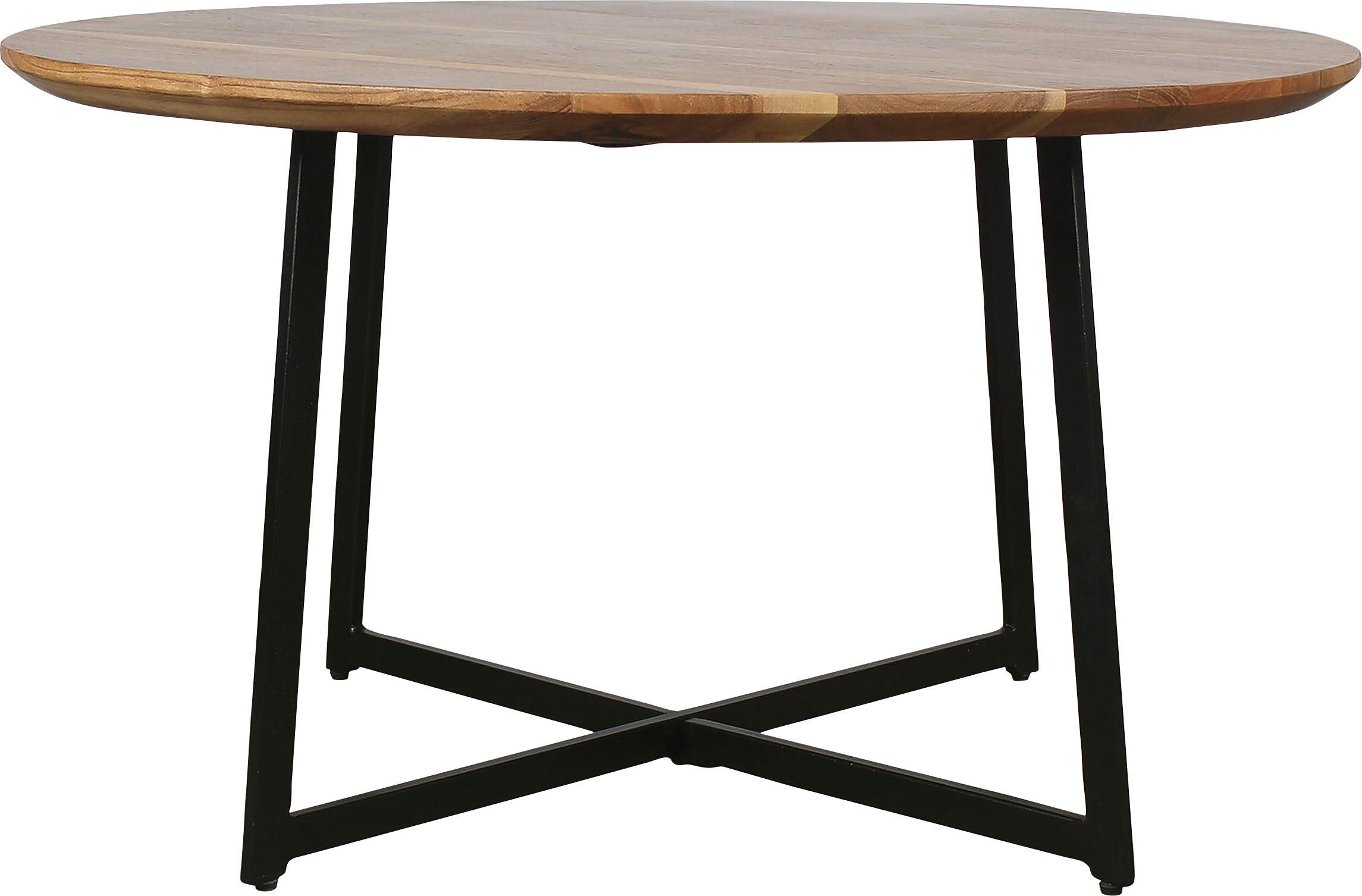 byLIVING Couchtisch »Alina«, mit massiver Akazien - Platte und schwarzem Metallgestell, rund 80cm.